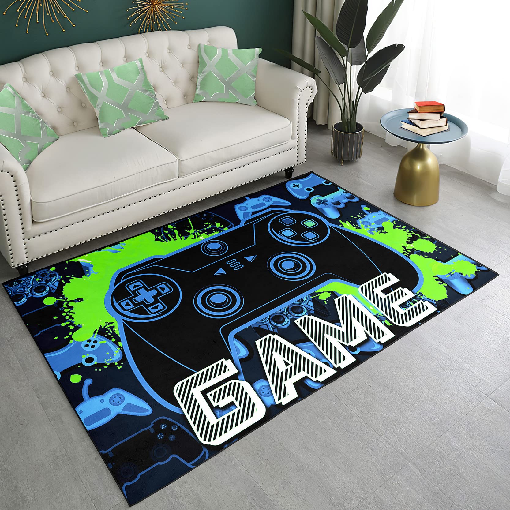 Boys Gaming Carpet - 70'' x 44'' Colorful Video Game Themed Floor Mat for Bedroom & Game Room - Non-Slip Play Area Rug with Controller Design - Perfect for PlayStation, Xbox Gaming Sessions & Kids Play Space