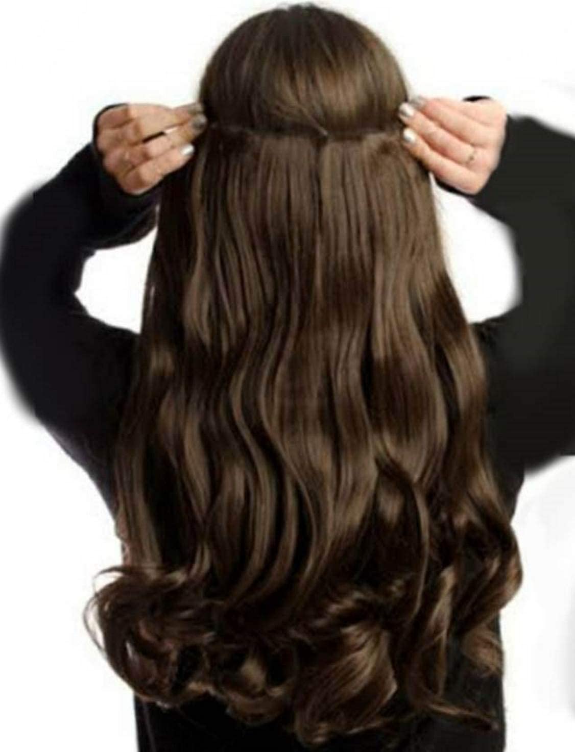 DELORUS 24 Inch Synthetic Brown Hair Extensions - Natural Curly/Wavy Clip-in Hair Piece for Women & Girls | Perfect for Parties, Weddings & Everyday Styling