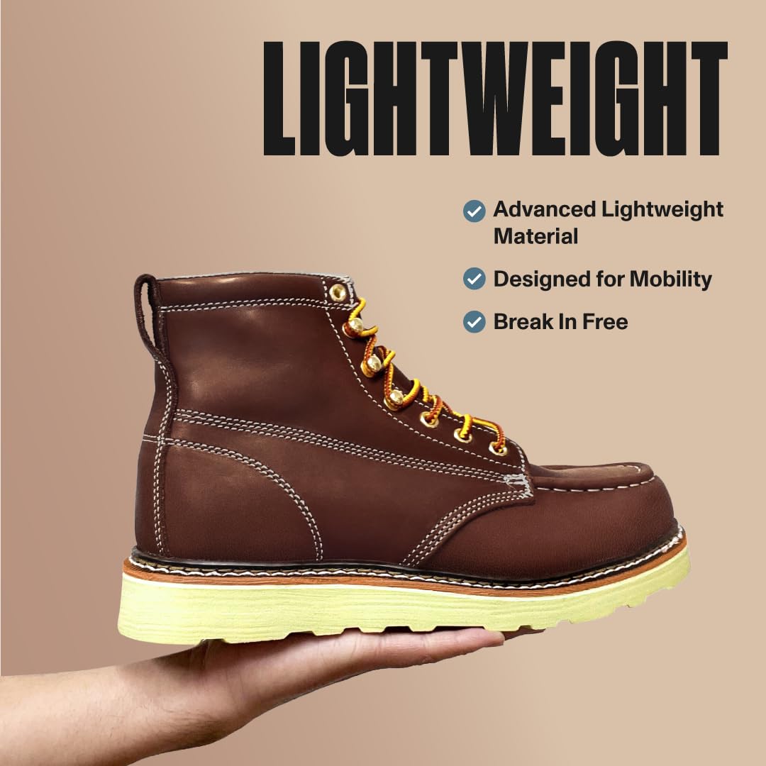 EverFit Lightweight Men's Work Boots - Anti-Slip, Shock Absorbing Leather Safety Boots with Goodyear Welt Construction | Durable for Industrial, Construction, Roofing & Electrician Work | All-Day Comfort for Tough Jobs