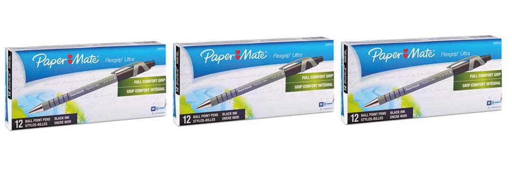 (3 Pack Value Bundle) FlexGrip Ultra Recycled Ballpoint Retractable Pens - Black Ink, Medium Point (12 Count) - Eco-Friendly Office & School Supplies for Writing, Note Taking & Everyday Use