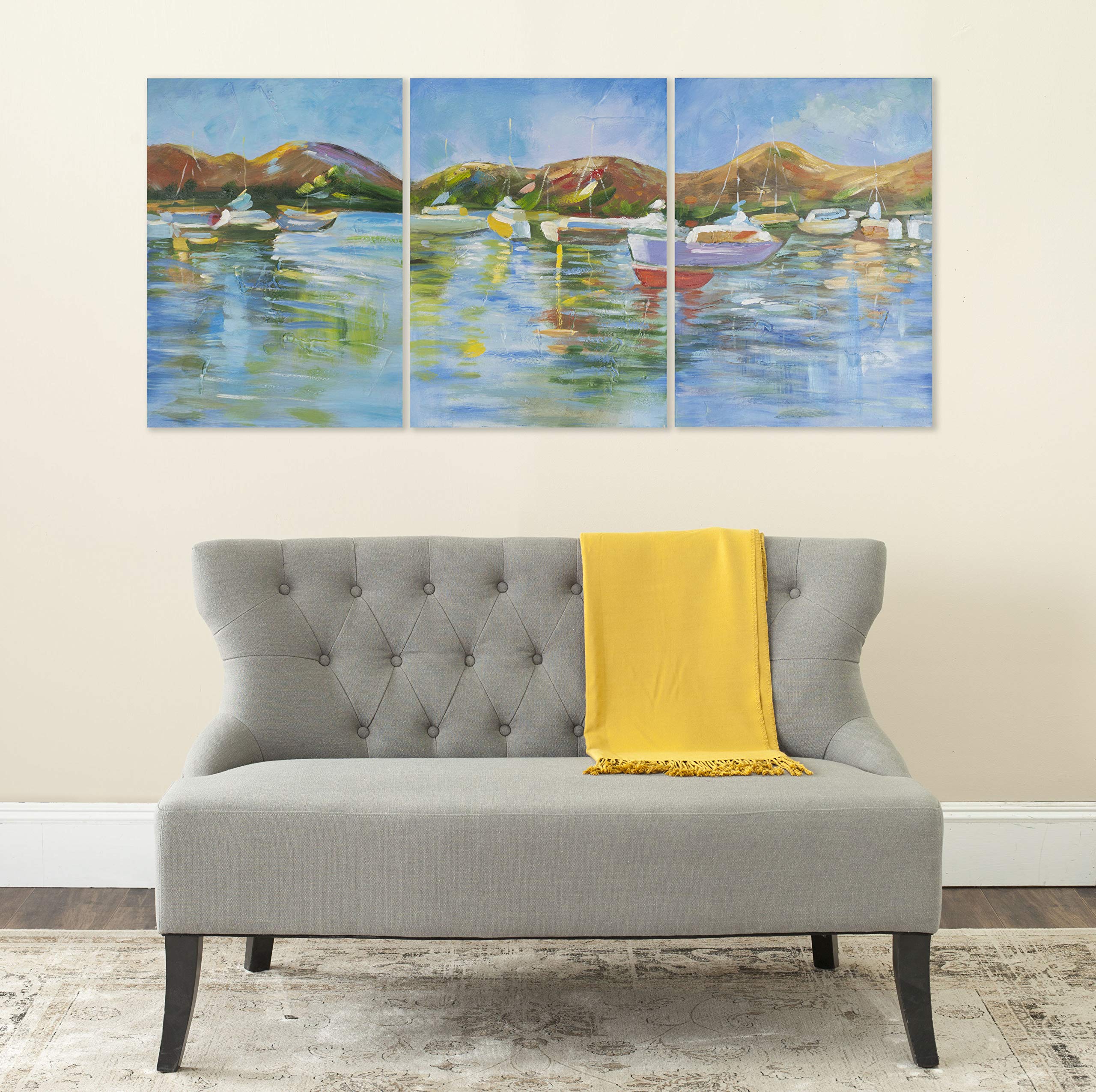 SAFAVIEH ART2032A Sailors Cove Triptych Wall Art - Coastal Nautical Decor for Living Room, Bedroom & Office