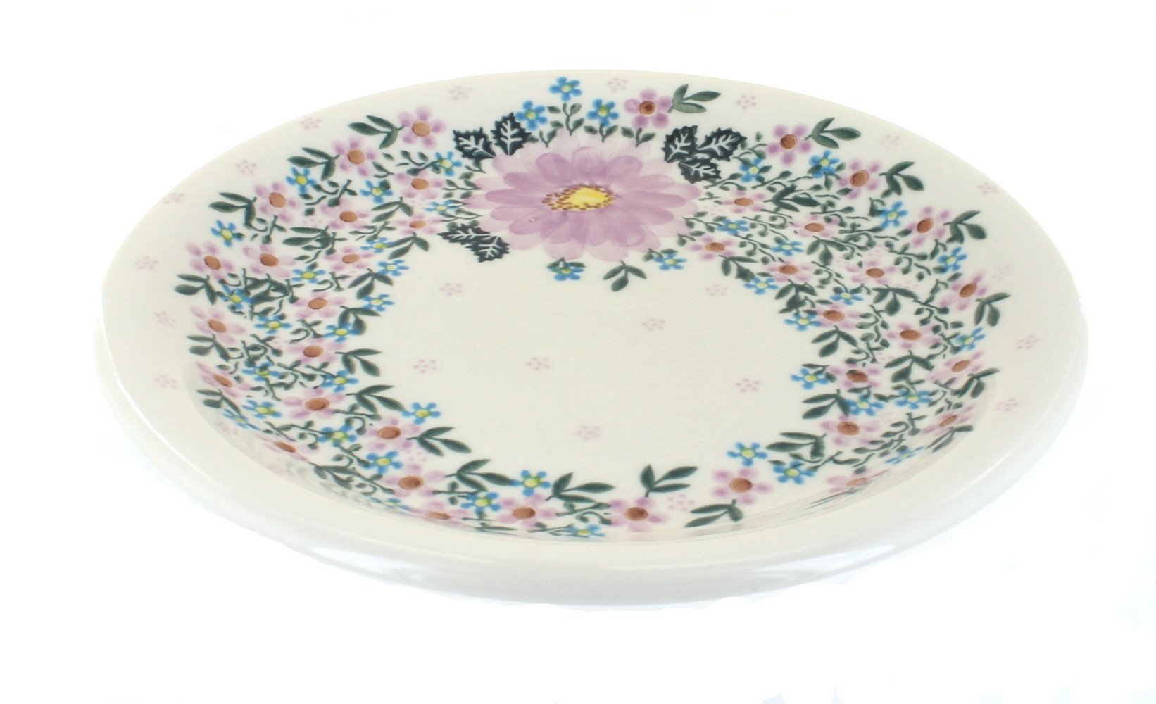 Handmade Blue Rose Polish Pottery Lilac Garden Dinner Plate - Elegant Floral Design for Dining, Home Decor & Special Occasions