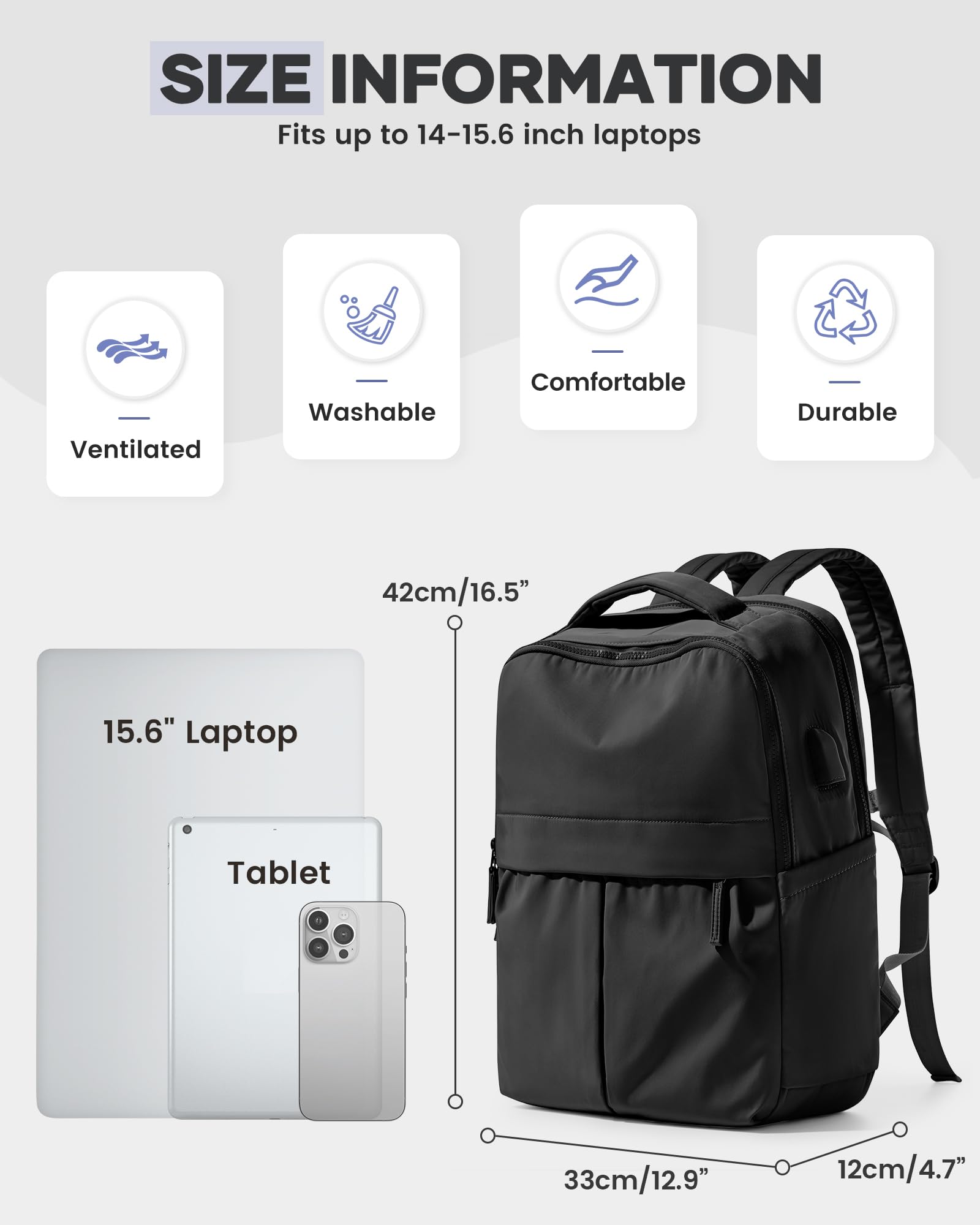Wepadre Black Carry-On Backpack for Women & Men - Small Travel Laptop Backpack, Work Backpack, College Backpack, Personal Item Bag | Perfect for Business Travel, Commuting, School & Daily Use