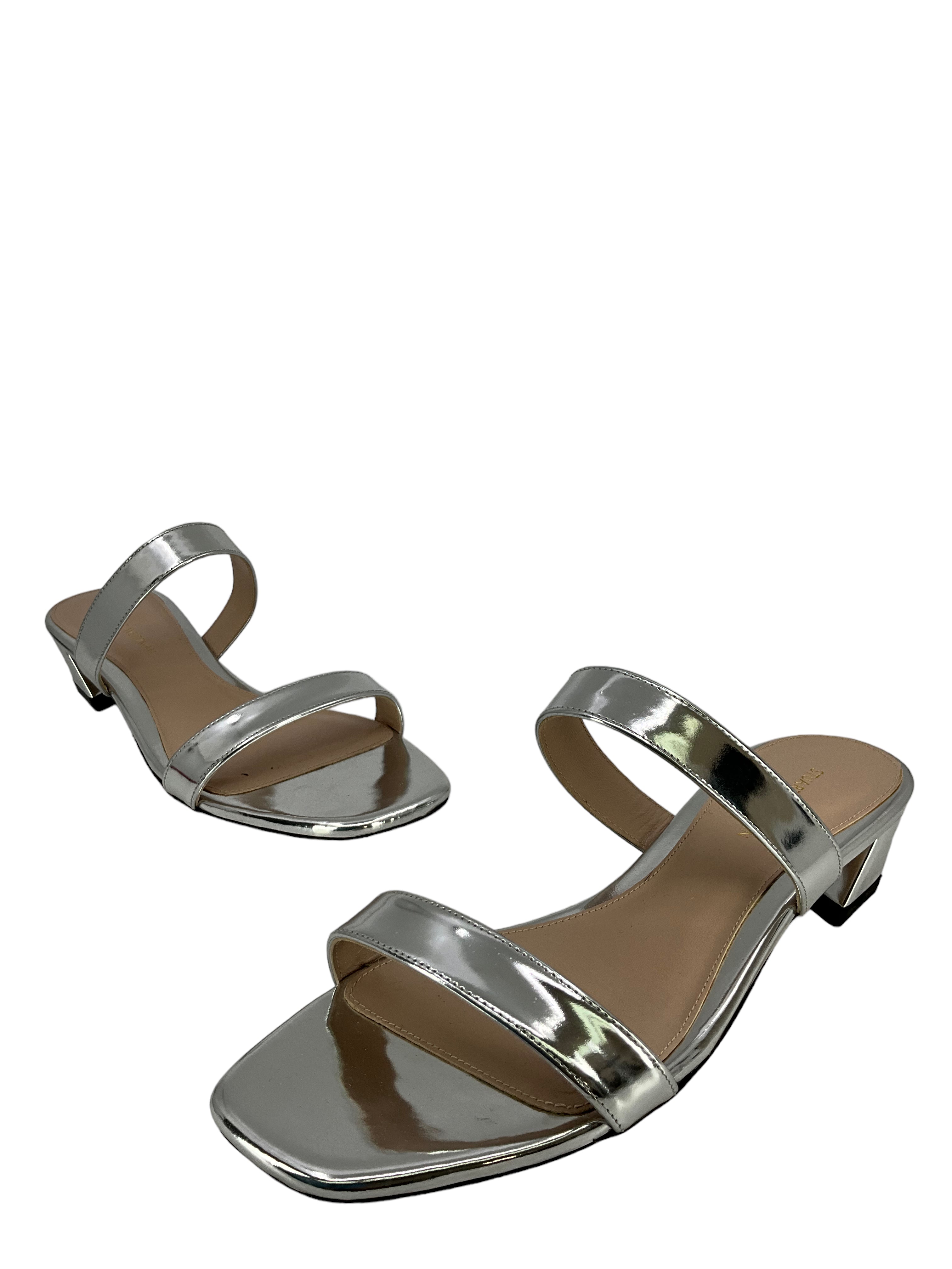 Stuart Weitzman Women's Silver Patent Leather Sandals Size 8 | Comfortable Dressy Heeled Sandals for Weddings, Parties & Summer Outfits