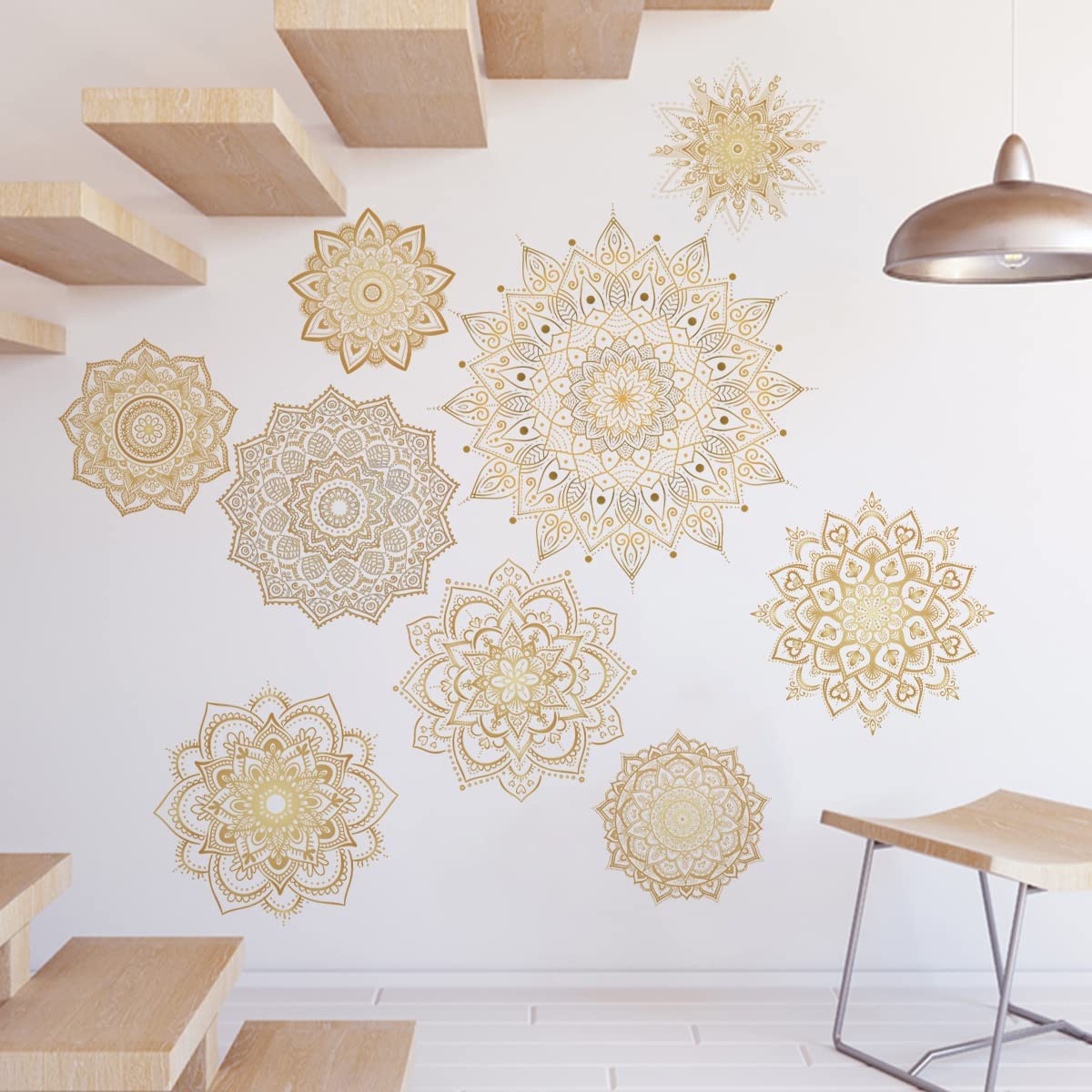 Gold Mandala Wall Decals - Boho Hippie Vinyl Stickers for Home Decor, Indian Namaste Flower Stickers for Bedroom, Living Room & Yoga Studio - Perfect for Meditation Spaces and Bohemian Interior Design
