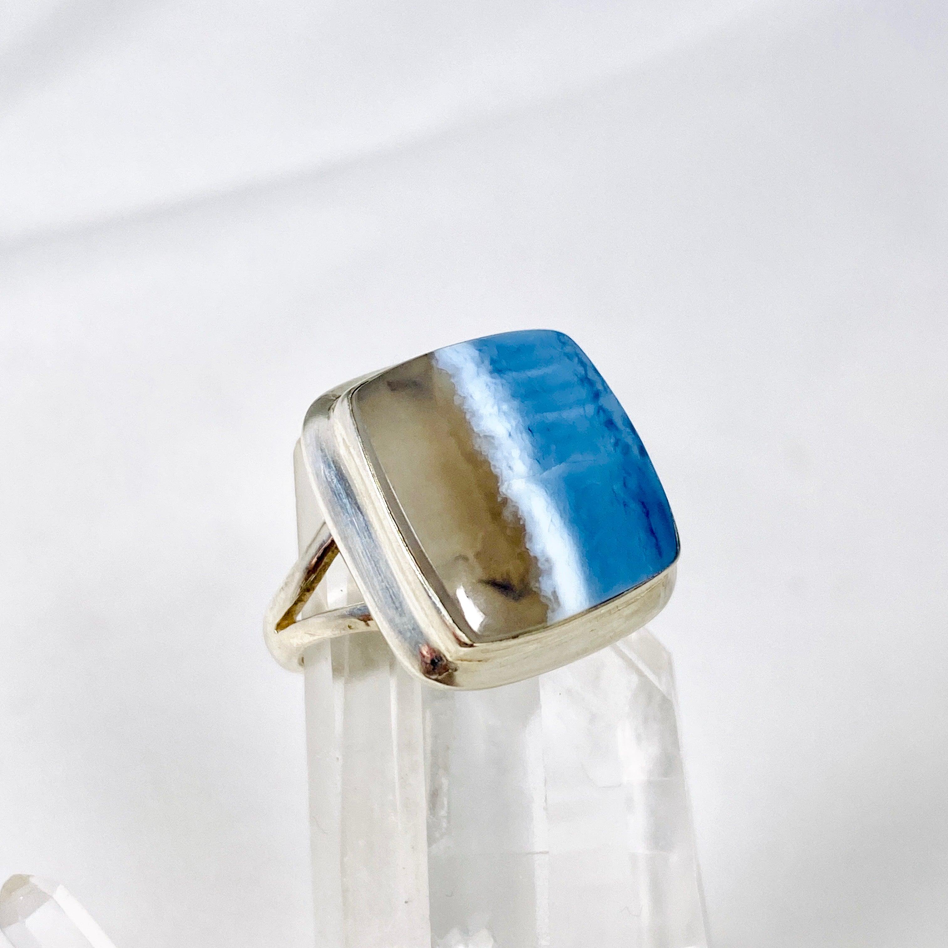Owyhee Blue Opal Square Ring - Size 7 - KRGJ2325 - Elegant Jewelry for Women, Perfect for Weddings, Parties & Everyday Wear