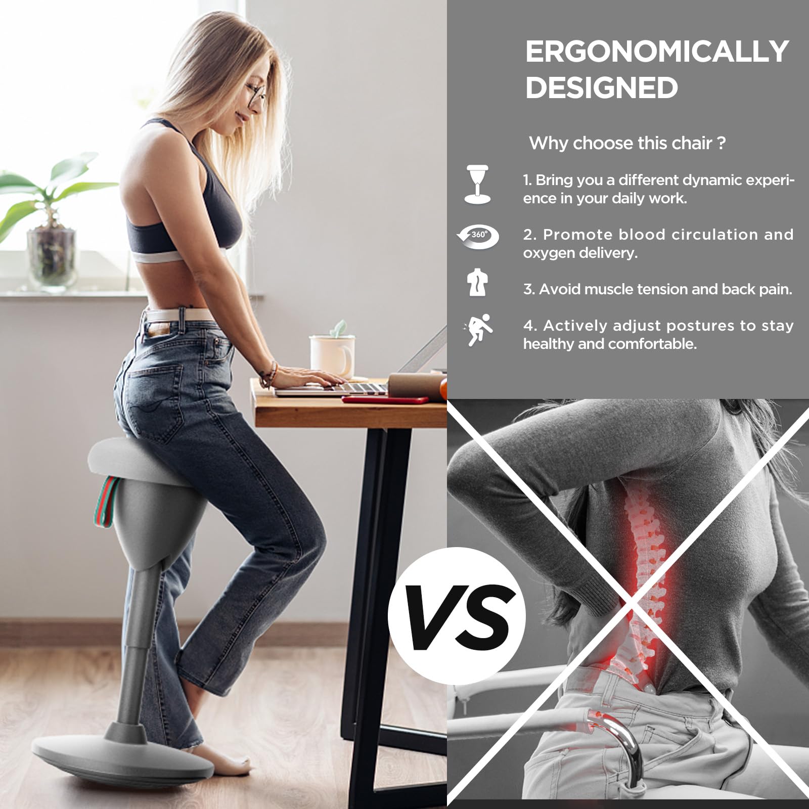**Adjustable Height Wobble Stool - 360° Rocking Motion Standing Desk Chair for Office & Classroom, Ergonomic Balance Stool with Non-Slip Base, Portable Active Sitting Stool (Light Grey) - Perfect for Home Office, School & Workspaces**