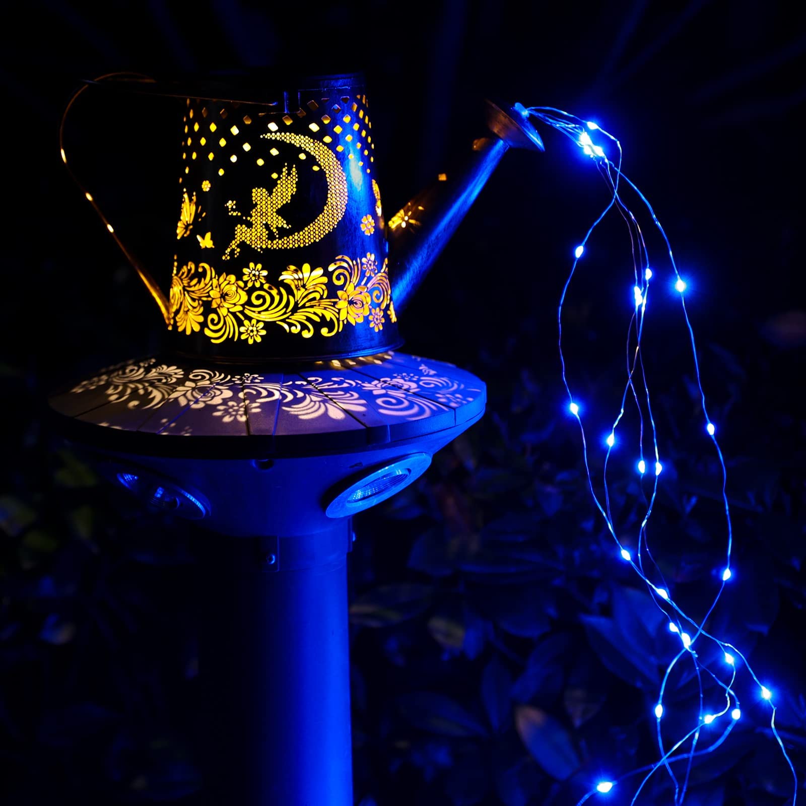 Solar Watering Can Fairy Lights with Butterfly Decor - Outdoor Hanging Waterfall Lights for Garden, Patio, Yard, Pathway - Blue LED Star Shower Art for Romantic Evenings & Special Occasions
