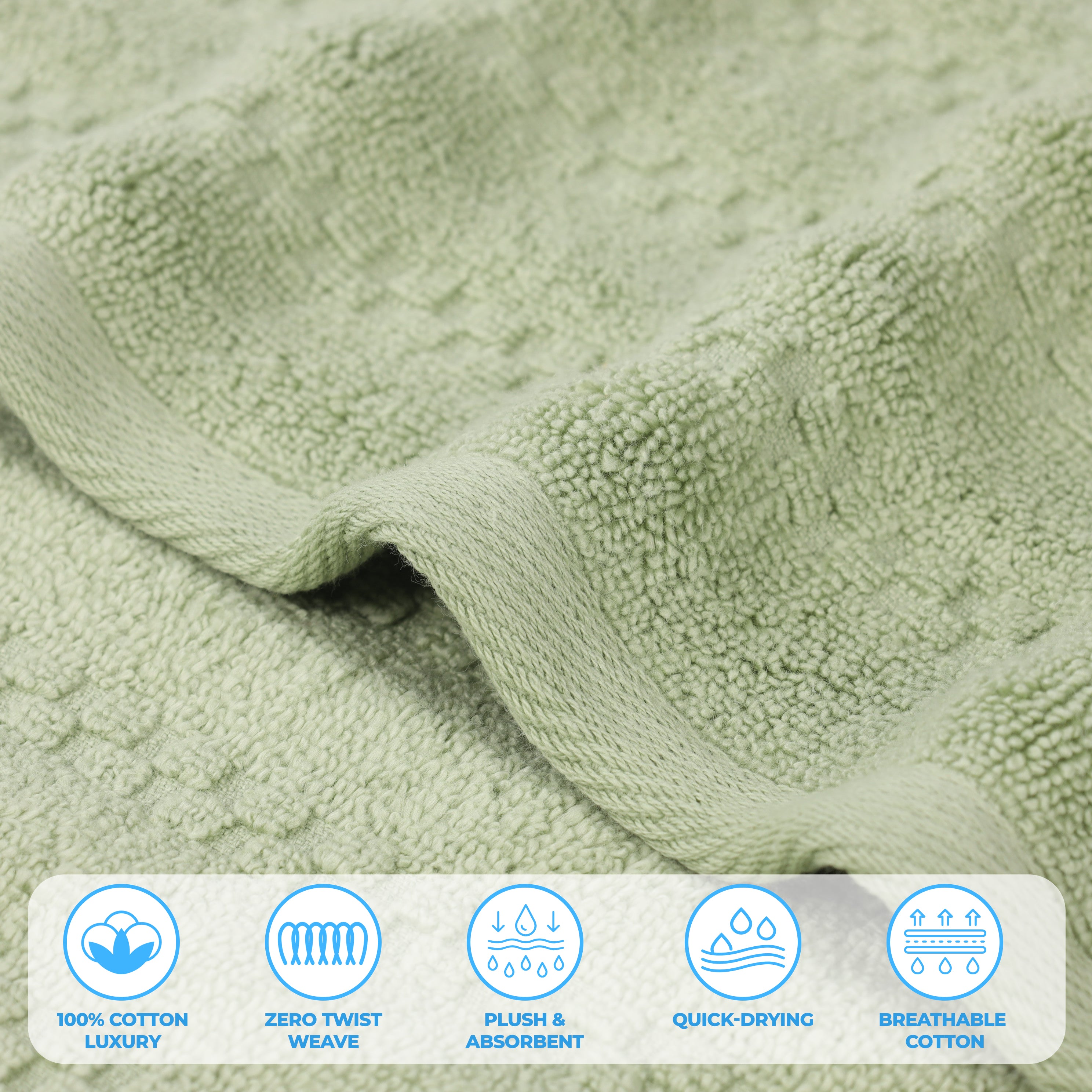 Zuma Zero Twist Cotton Medium Weight Soft Absorbent 6-Piece Bath Towel Set - Premium Luxury Towels for Spa, Bathroom & Beach Use