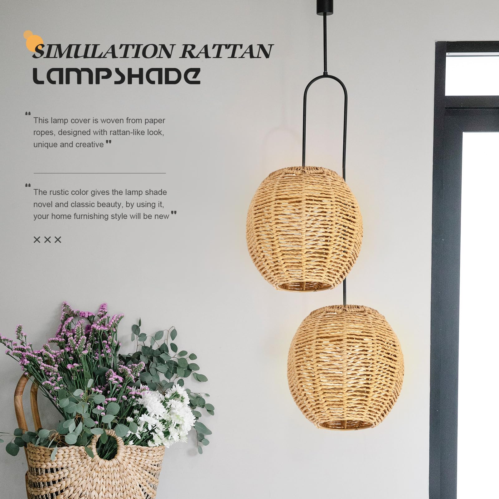 DOITOOL Small Wicker Rattan Lamp Shade - Boho Woven Pendant Light Cover, Retro Replacement Lampshade for Floor Lamps, Chandeliers, Desk Lamps, Wall Sconces (Khaki Dark/Light) - Perfect for Living Room, Bedroom, and Patio Decor