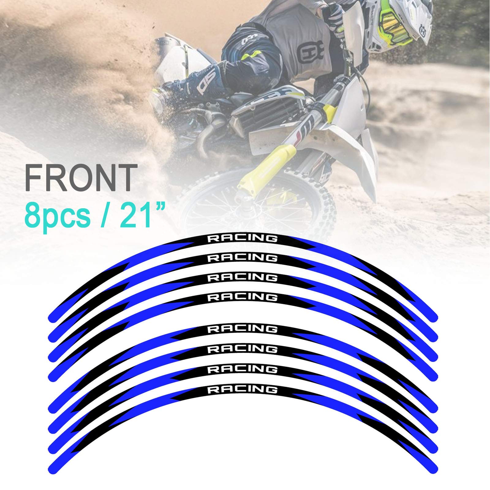 KETABAO Dirt Bike Rim Tape R01 Decal Stickers Stripes - 21 & 19 Inch Wheel Rim Stickers for Honda CRF250R CRF450R CRF 250R 450R - High Visibility Blue Reflective Design - Perfect for Motocross, Off-Road Racing & Trail Riding