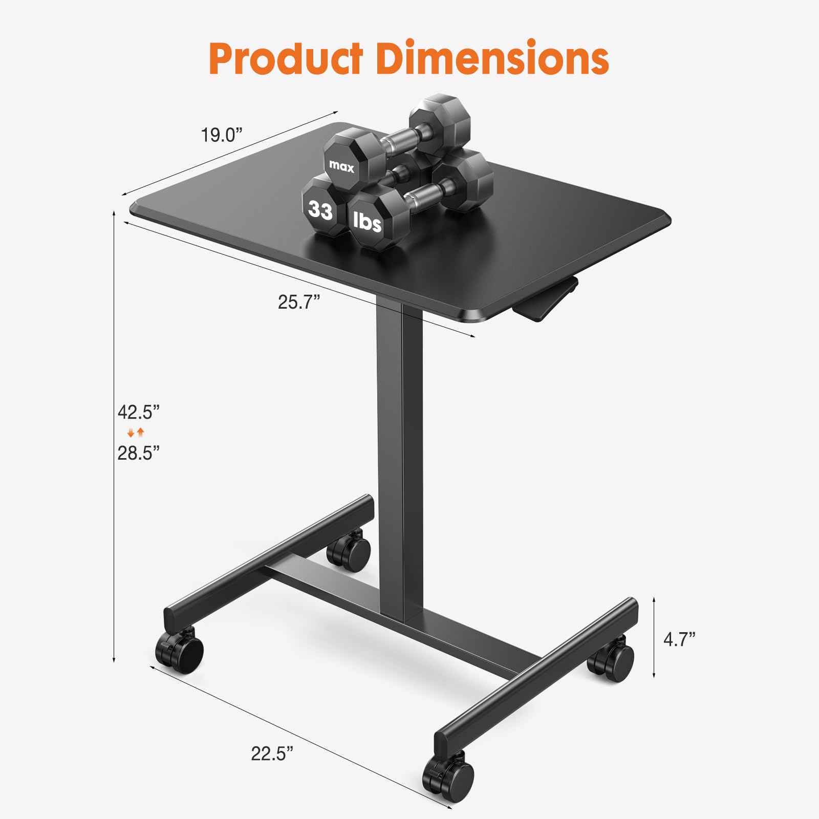 Adjustable Height Rolling Standing Desk - Mobile Overbed Table & Teacher Podium with Wheels, Portable Laptop Computer Cart for Home Office, Classroom, Dorm - Perfect for Remote Work, Online Teaching & Hospital Use