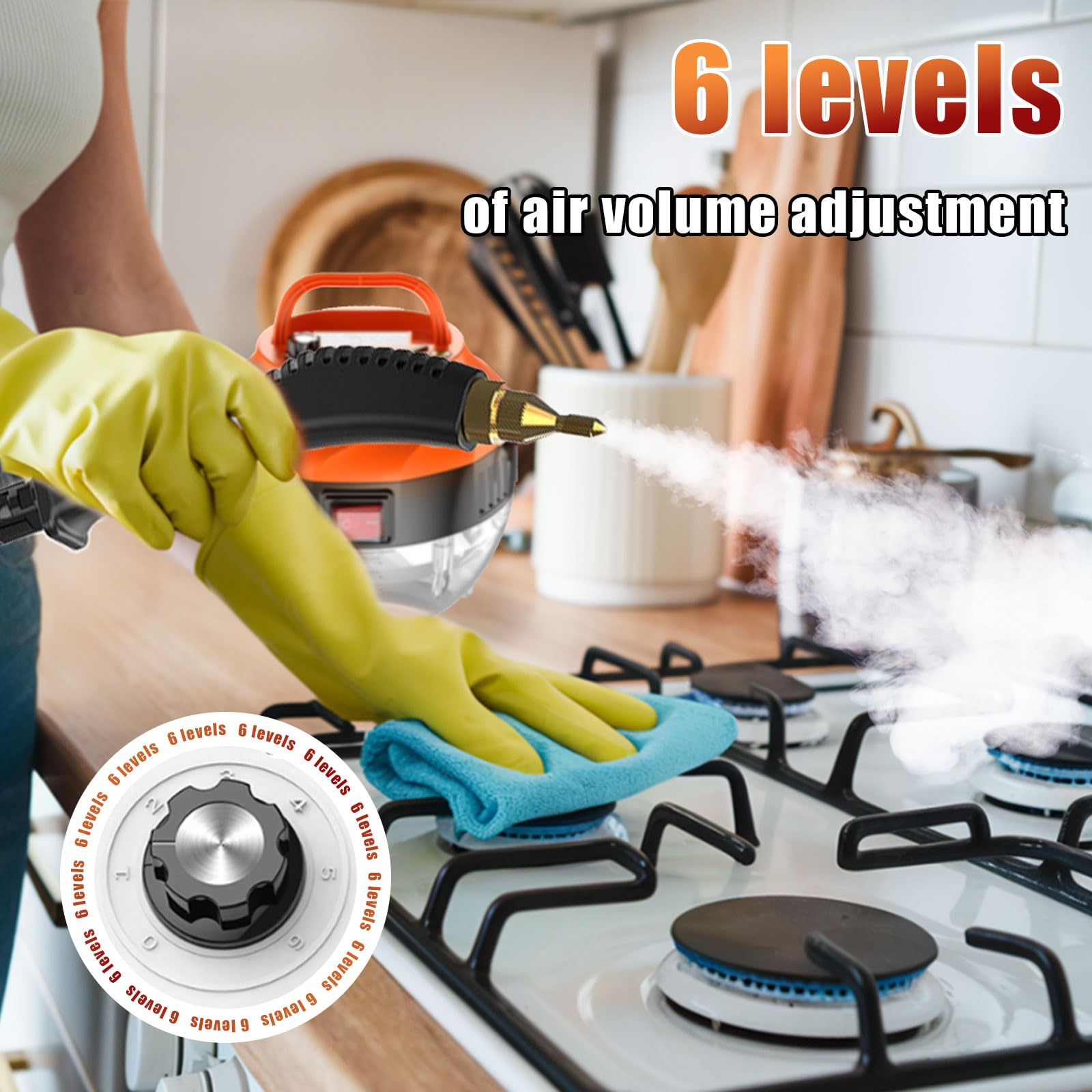 2500W High Pressure Handheld Steam Cleaner with 6 Adjustable Gears - Portable Home & Car Steam Cleaner for Upholstery, Tile Grout, Kitchen, Bathroom - Ideal for Deep Cleaning Floors, Carpets, and Hard Surfaces