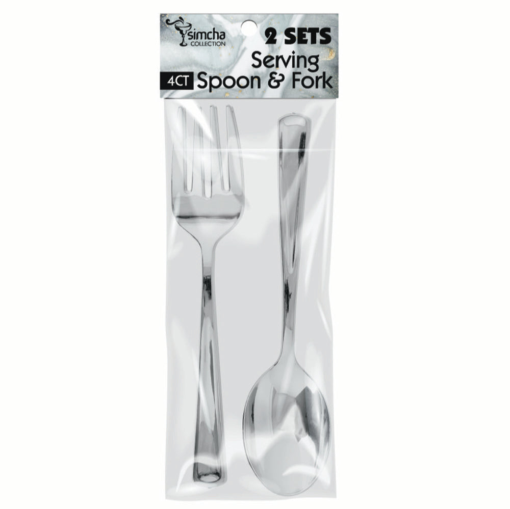 Premium Silver-Plated Serving Spoons and Forks Set - 2 Pieces Each - Elegant Tableware for Dinner Parties, Weddings & Formal Events