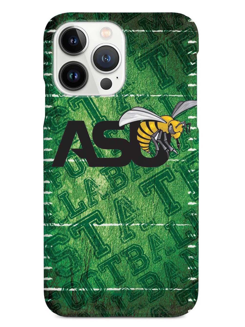 3D Textured iPhone 15 Pro Max Case with Rubber Bumper - Alabama State University ASU Hornets Football Design - Protective Cover for Apple iPhone 15 Pro Max - Perfect for Game Days, School Pride & Everyday Use