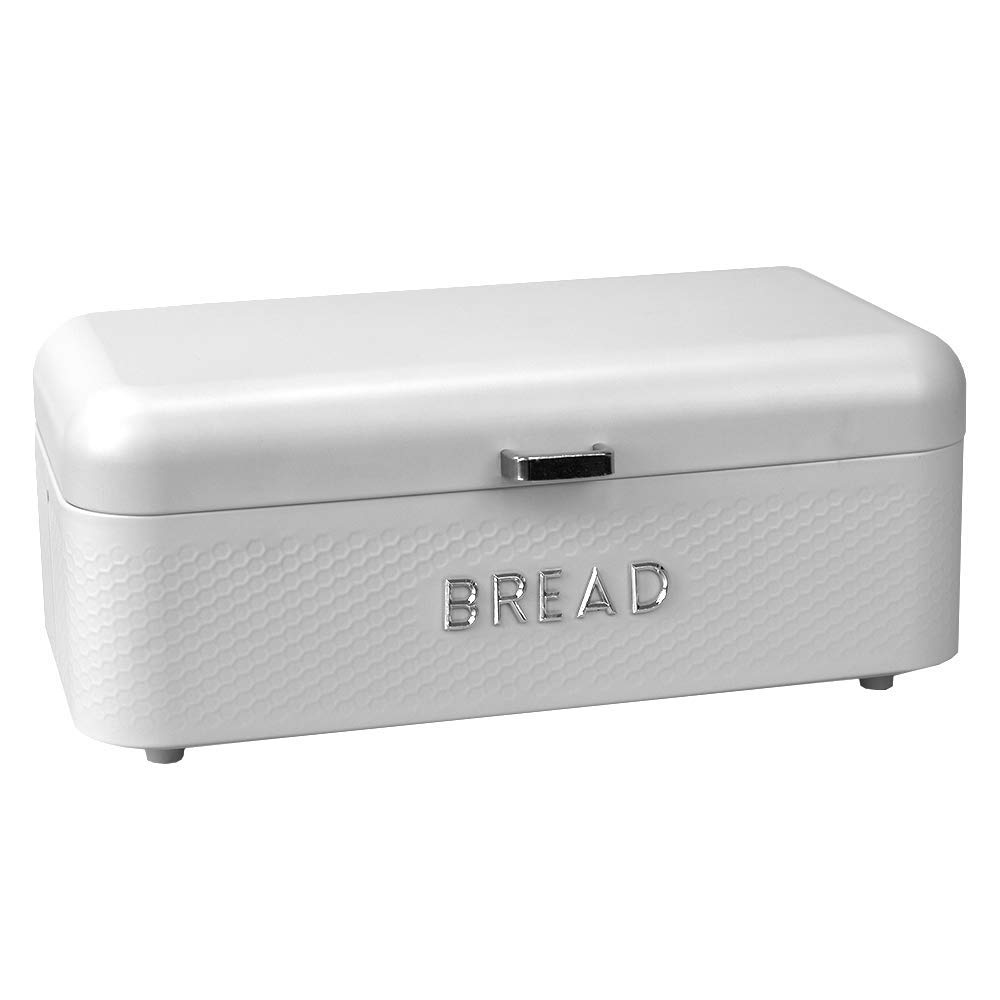 Stainless Steel Bread Box for Kitchen Countertop - White Vented Bread Storage with Hinge Lid & Non-Slip Feet | Large Bread Keeper for Loaves, Bagels, Croissants | Perfect for Bakeries, Restaurants & Home Kitchens