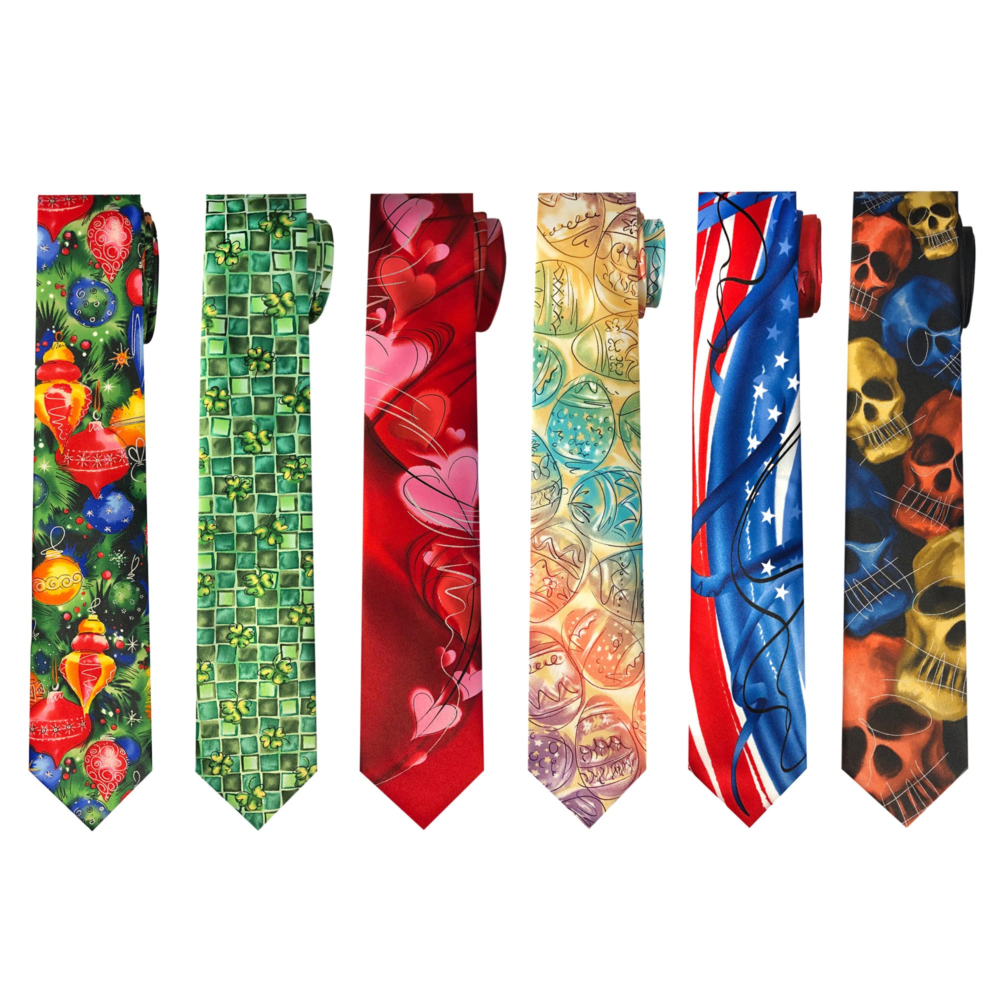 Jerry Garcia 6-Piece Men's Necktie Gift Set - Christmas, Easter, Halloween, Valentine's & St. Patrick's Day Holiday Collection - Perfect for Office Wear, Parties & Special Occasions
