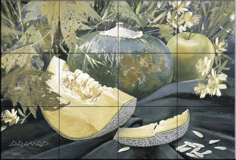 Douglas Laird Cantaloupe Ceramic Tile Mural - Handcrafted Wall Art for Kitchen Backsplash, Bathroom Decor & Home Renovation