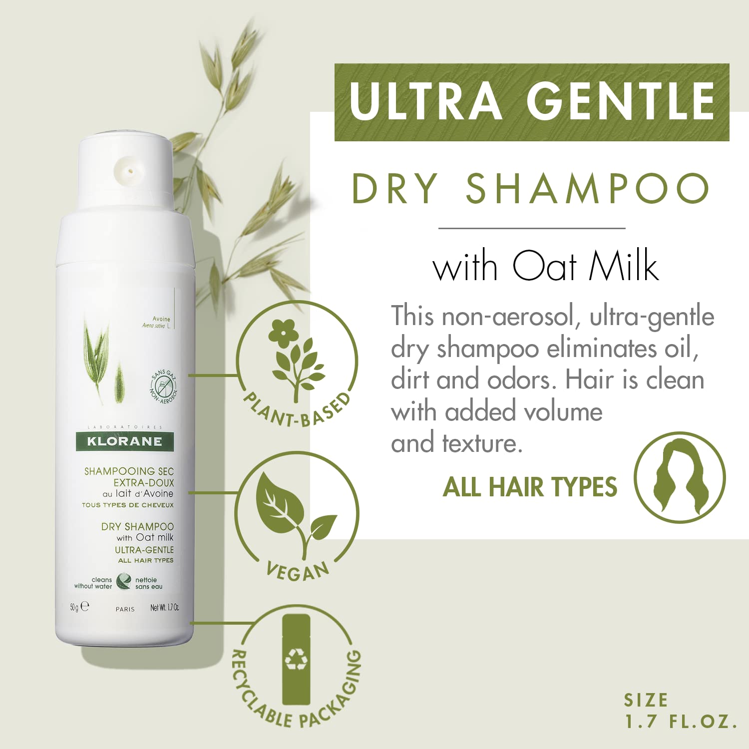 Klorane Dry Shampoo Powder with Oat Milk | Non-Aerosol, Eco-Friendly Loose Powder | Paraben & Sulfate Free | Perfect for Travel, Gym & Quick Hair Refresh