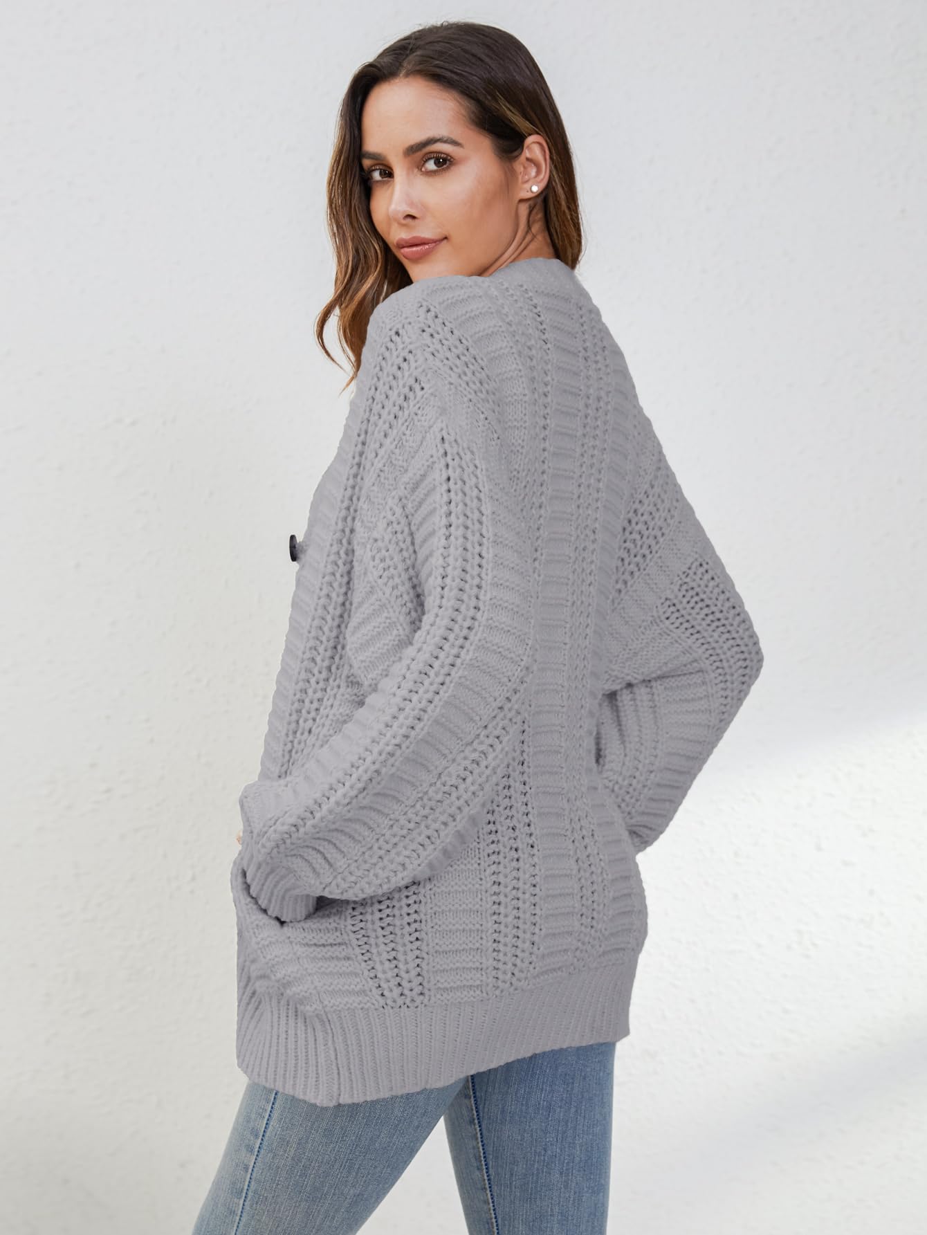 YKR Women's Oversized Chunky Knit Cardigan Sweater with Open Front & Lantern Sleeves - Cozy Button Down Fall Winter 2024 Fashion for Casual Wear, Office & Coffee Dates