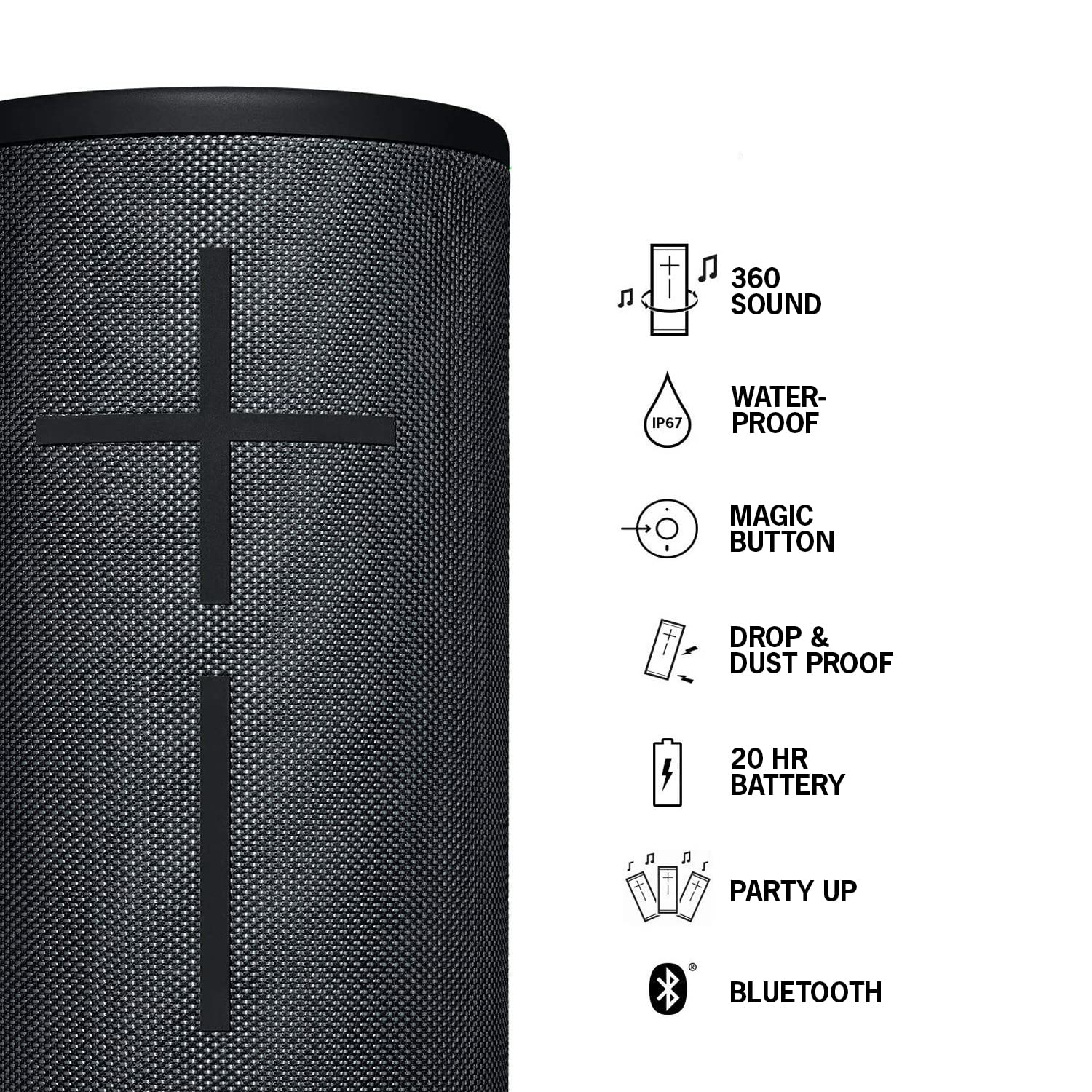 Ultimate Ears MEGABOOM 3 Wireless Bluetooth Speaker - Powerful Sound with Deep Bass, 20-Hour Battery, 45m Range, Waterproof & Magic Button (Night Black) | Perfect for Outdoor Adventures, Pool Parties & Home Entertainment