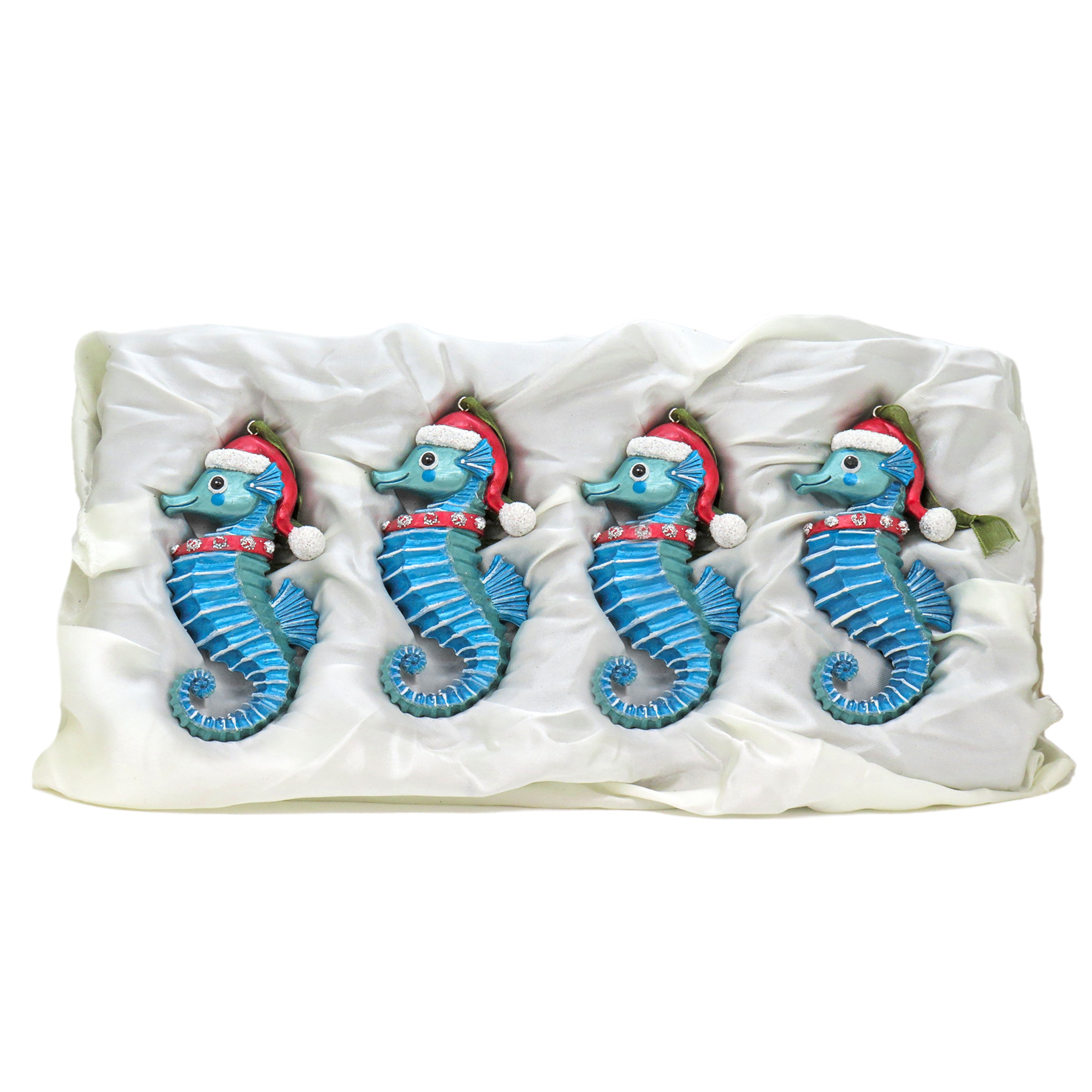 4 Piece HGTV Home Collection Teal Seahorse Ornaments - Coastal Decor for Bathroom, Bedroom, or Beach House