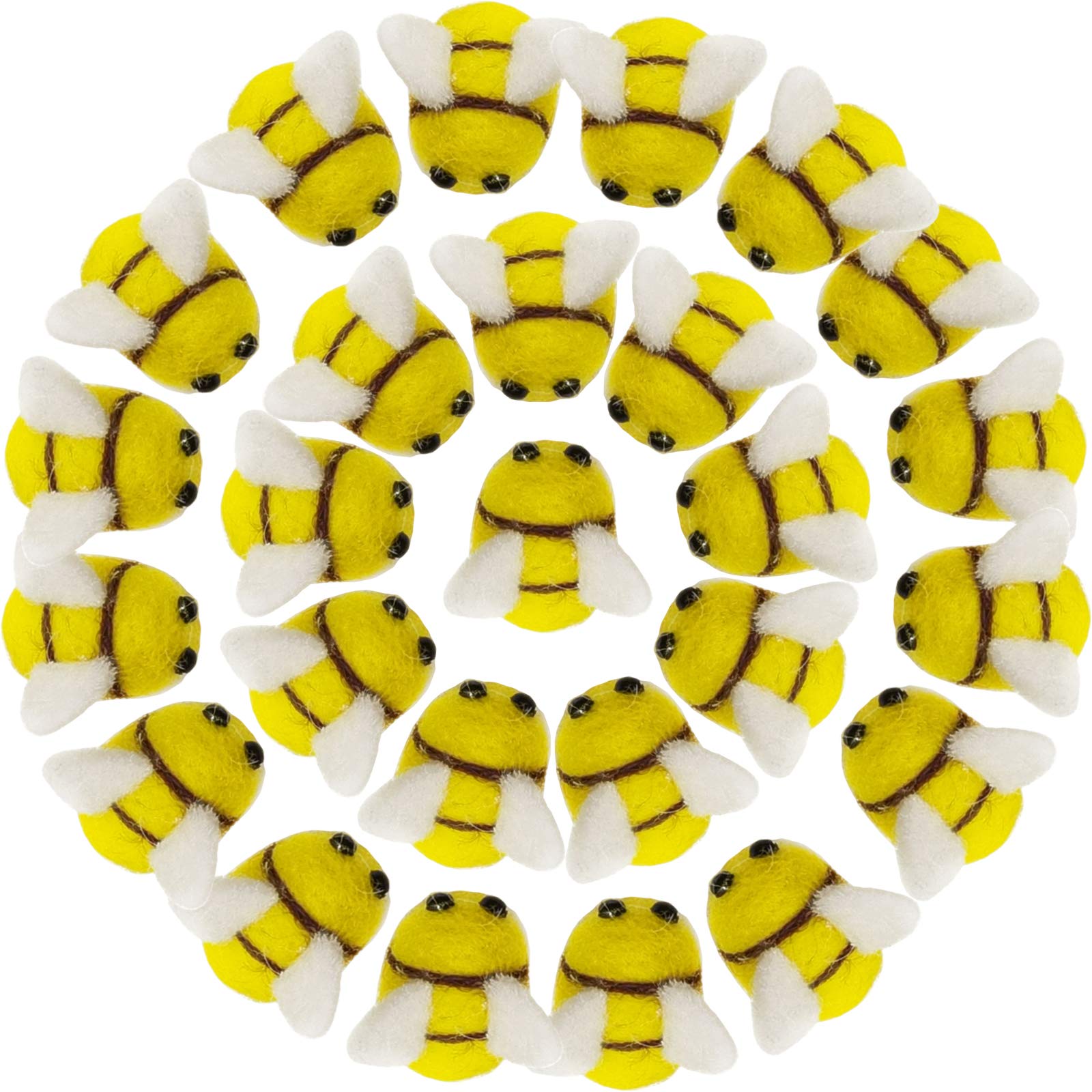 20PCS Wool Felt Bee Craft Balls - DIY Bee-Themed Craft Supplies for Halloween Costumes, Baby Showers, Gender Reveal Parties, Nursery Decorations, and Car Seat Grasping Bead Toys - Perfect for Handmade Decor and Sensory Play
