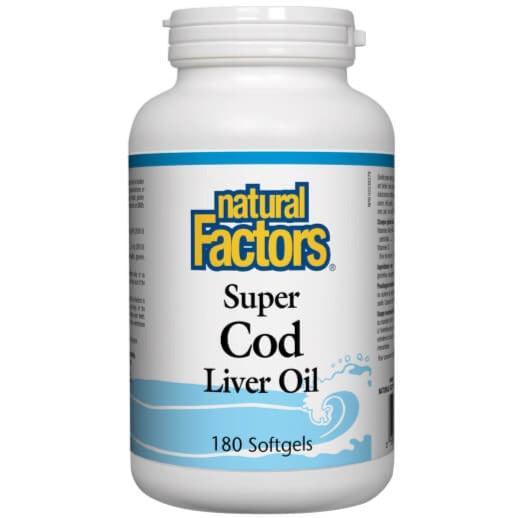 Natural Factors Super Cod Liver Oil 180 Softgels - Omega 3 EPA DHA Supplement for Heart, Brain & Joint Health - Supports Immune System & Vitamin D Intake - Ideal for Adults & Seniors Daily Wellness Routine
