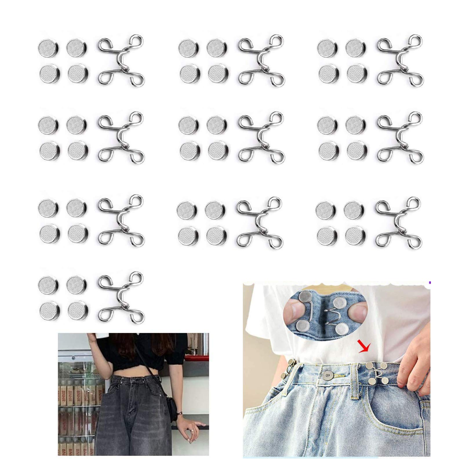 BetterJonny 10-Pack Adjustable Waist Buckle Extenders - Replacement Jean Button Set for Pants & Jeans - Perfect Fit Instant Waistband Adjuster - Ideal for Weight Fluctuations, Pregnancy & Comfort Wear