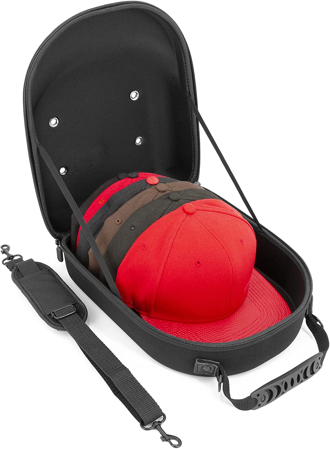 CASEMATIX Hard Shell Baseball Cap Travel Case - Holds 6 Hats with Adjustable Shoulder Strap & Carry Handle - Protective Storage for Baseball Caps, Snapbacks, and Hats - Perfect for Travel, Sports, and Outdoor Adventures