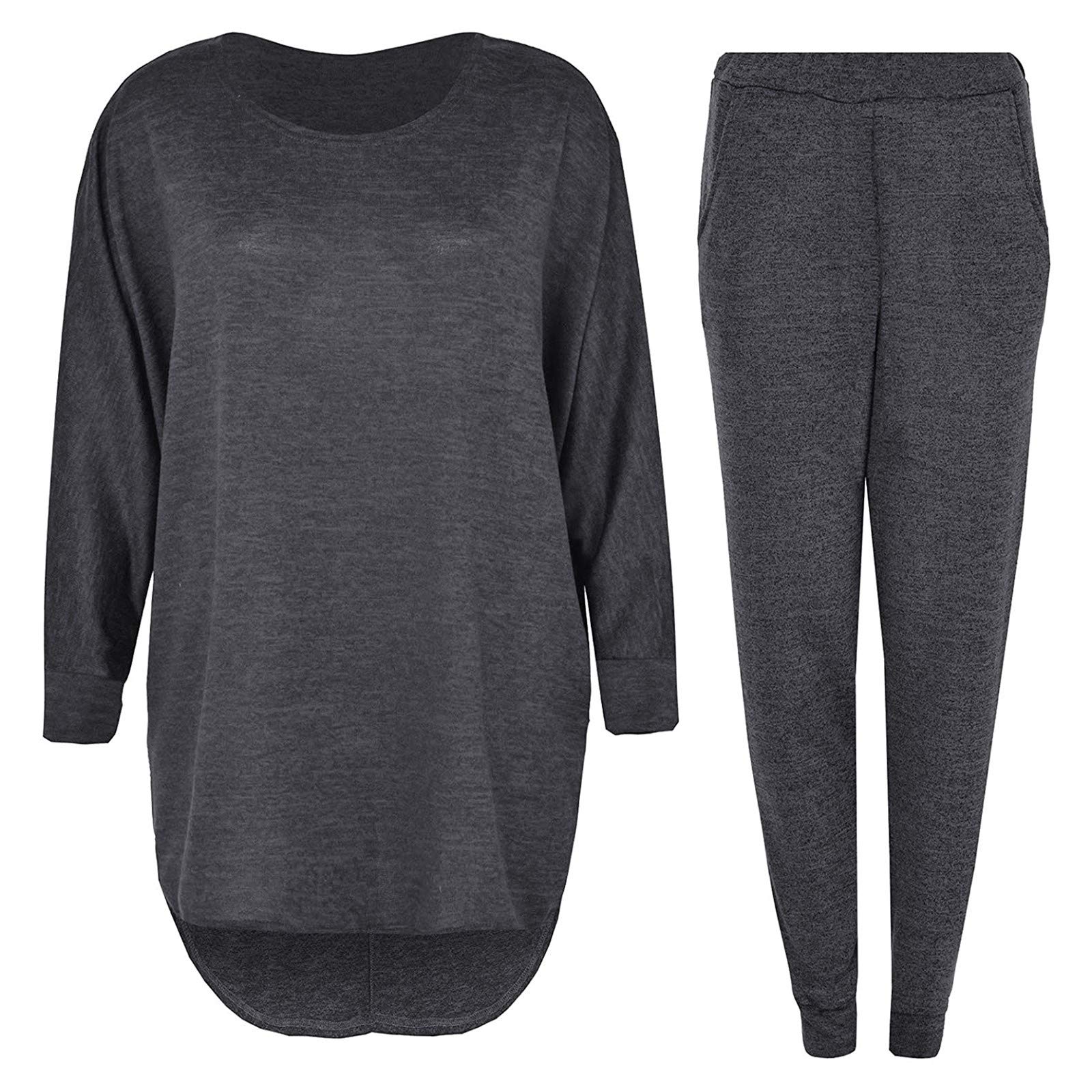 iOPQO Women's Casual Suit Set - Long Sleeve Top & Solid Pants Outfit (Dark Gray, XL) | Workwear, Office Attire & Winter Ski Bibs for Women