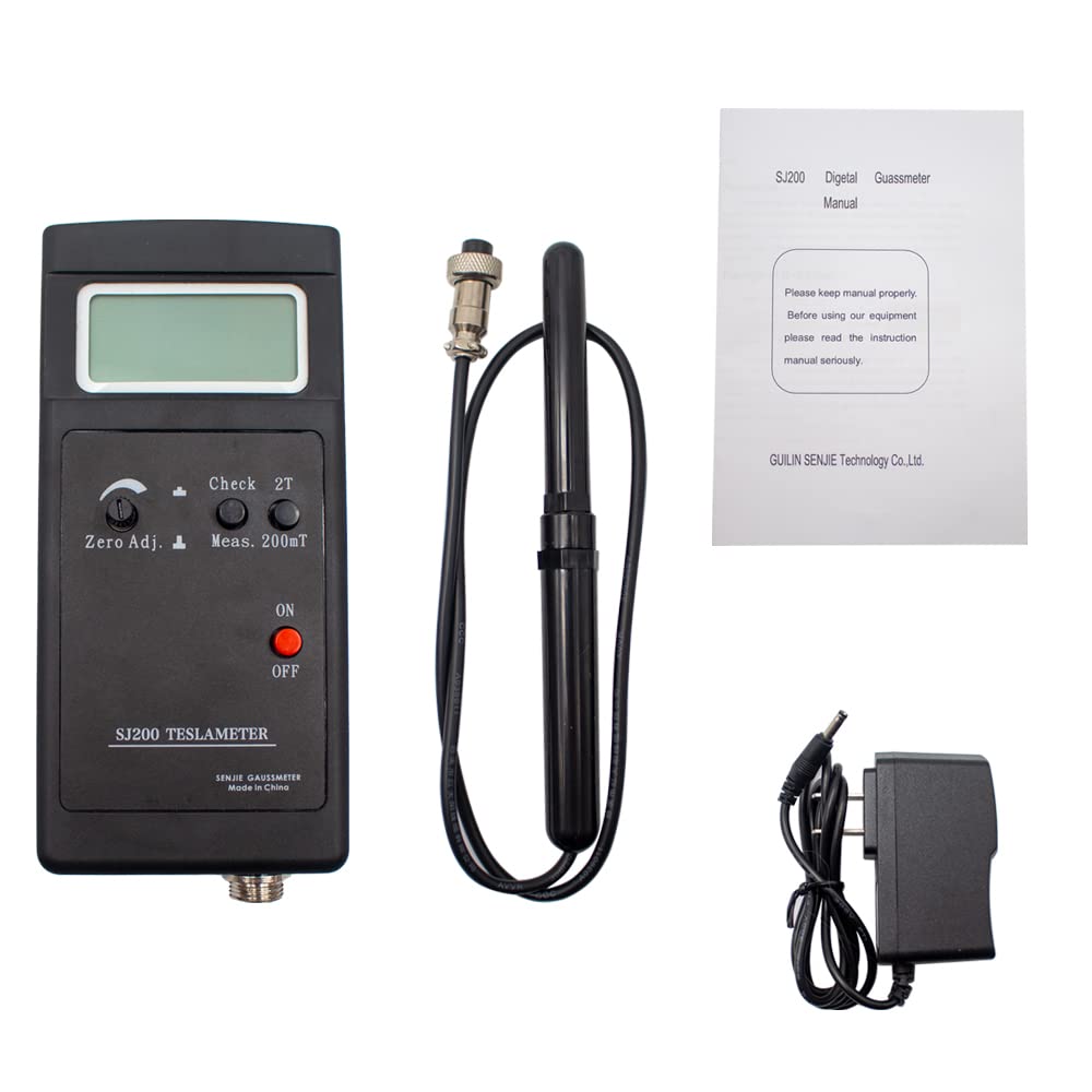 SJ200 Digital Gauss Meter - High Precision Static Magnetic Field Tesla Tester (0-200mT to 2000mT Range) with Power Adapter - Perfect for Laboratory, Industrial & Electronics Testing