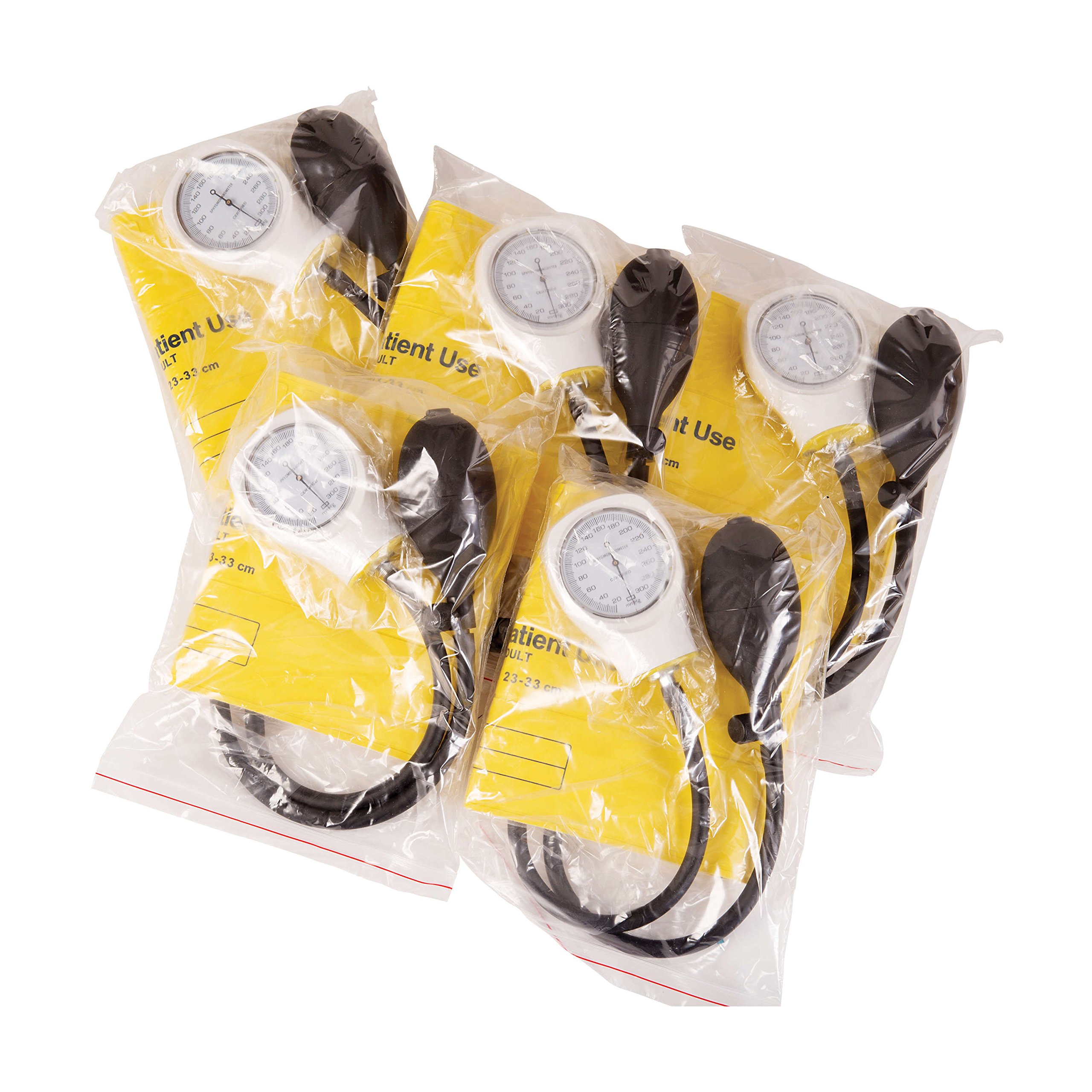 MABIS Disposable Arm Blood Pressure Cuff - Single Use Manual Sphygmomanometer for Adults (Box of 5, Yellow) | Ideal for Clinics, Hospitals & Home Health Monitoring