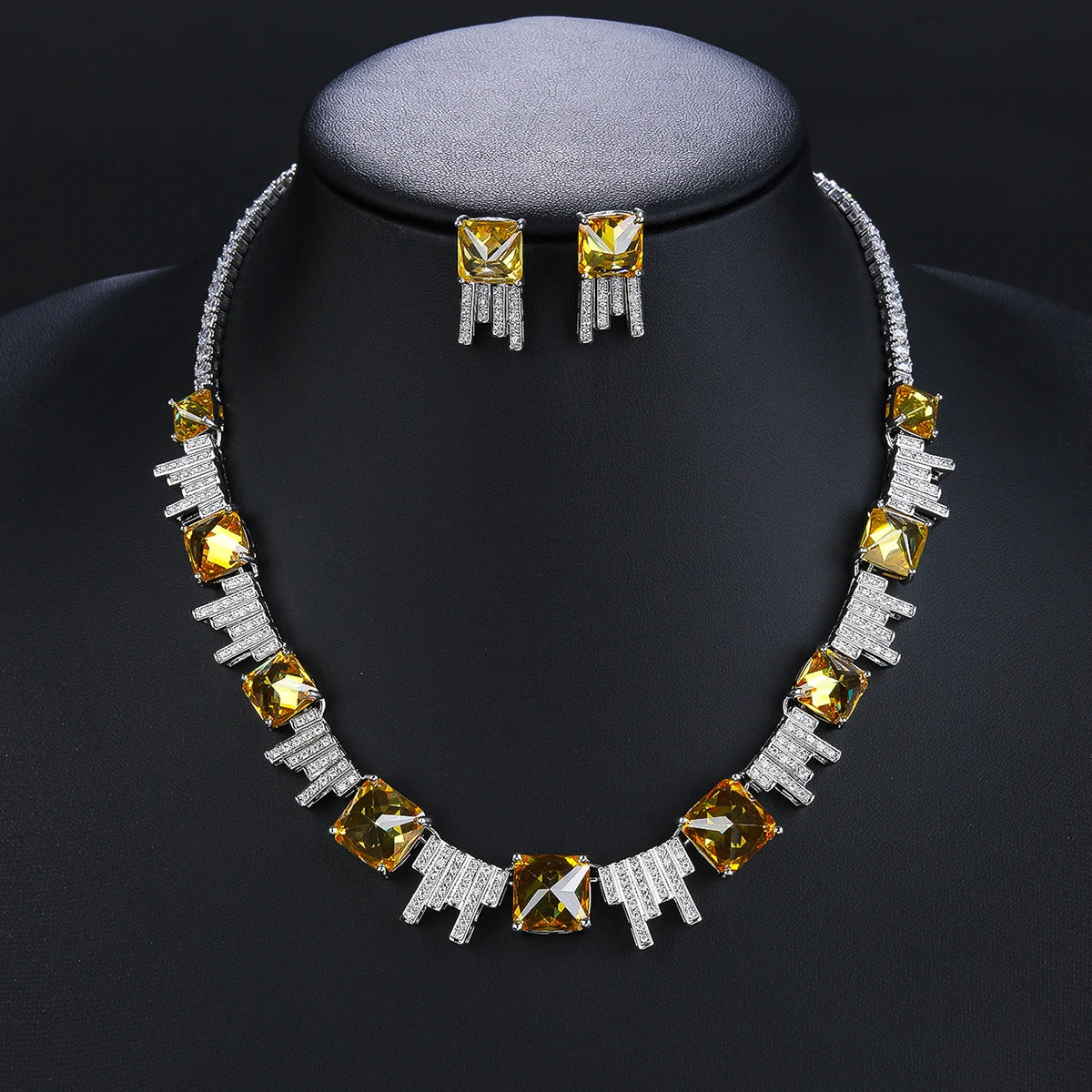 4 Colors Zirconia Necklace & Earrings Set - Elegant Bridal Wedding Jewelry for Women | Perfect for Weddings, Parties, and Special Occasions