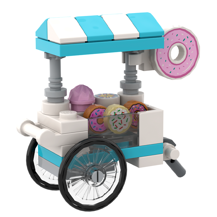 LEGO Sweet Circle Donut Cart Building Blocks Toy - MiniMOC Brickside Delights Wagon #3 for Kids & Collectors | Perfect for Birthday Gifts & Creative Play