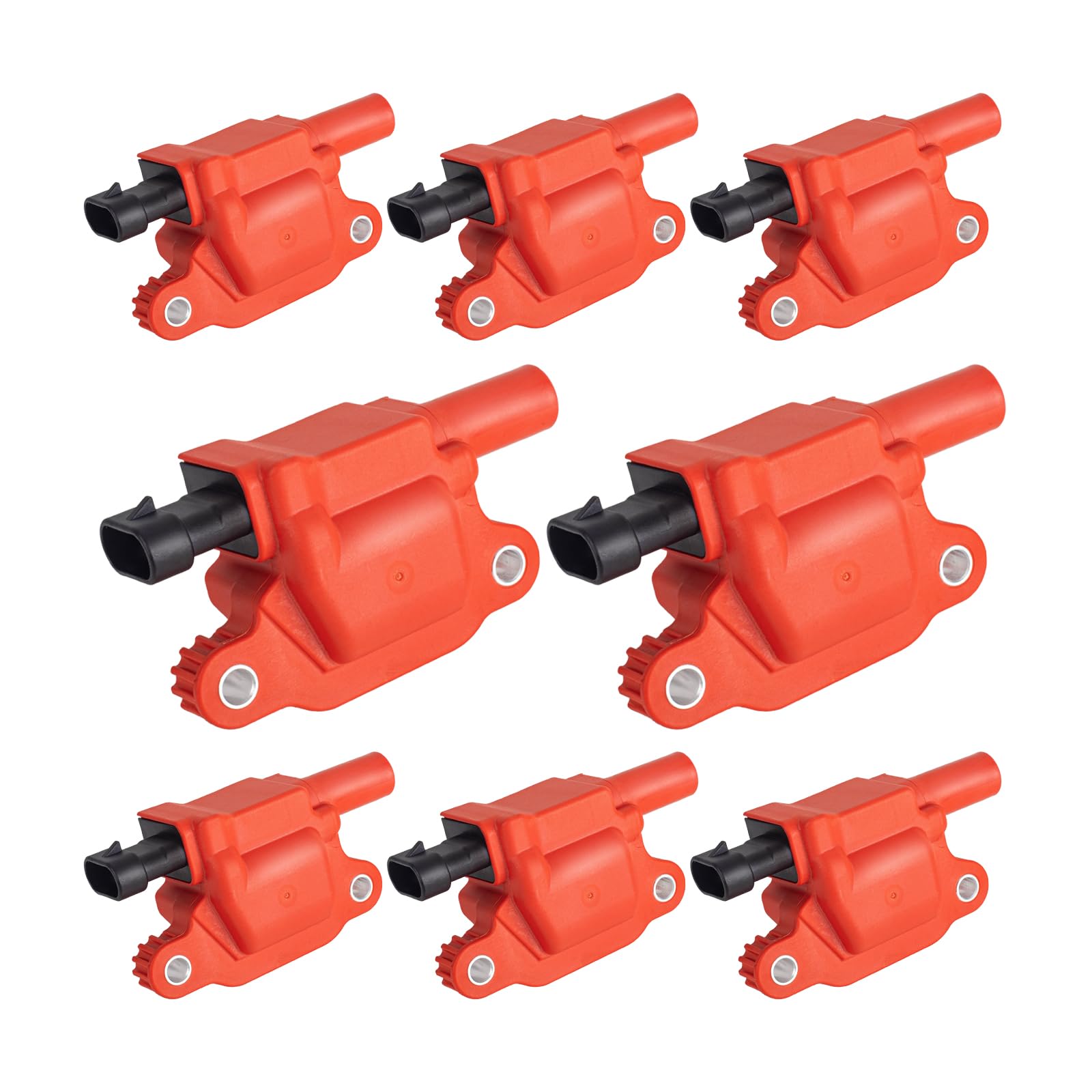 High-Performance Ignition Coil Pack Set of 8 - Compatible with Chevy GMC Cadillac CTS Tahoe Impala Suburban Silverado Sierra Express 1500 2500 3500 H3 V8 Engines - Replaces UF413 12570616 8125706160 D510C - Square Red Design for Enhanced Engine Performance & Fuel Efficiency - Perfect for Daily Commuting, Off-Road Adventures & Heavy-Duty Towing