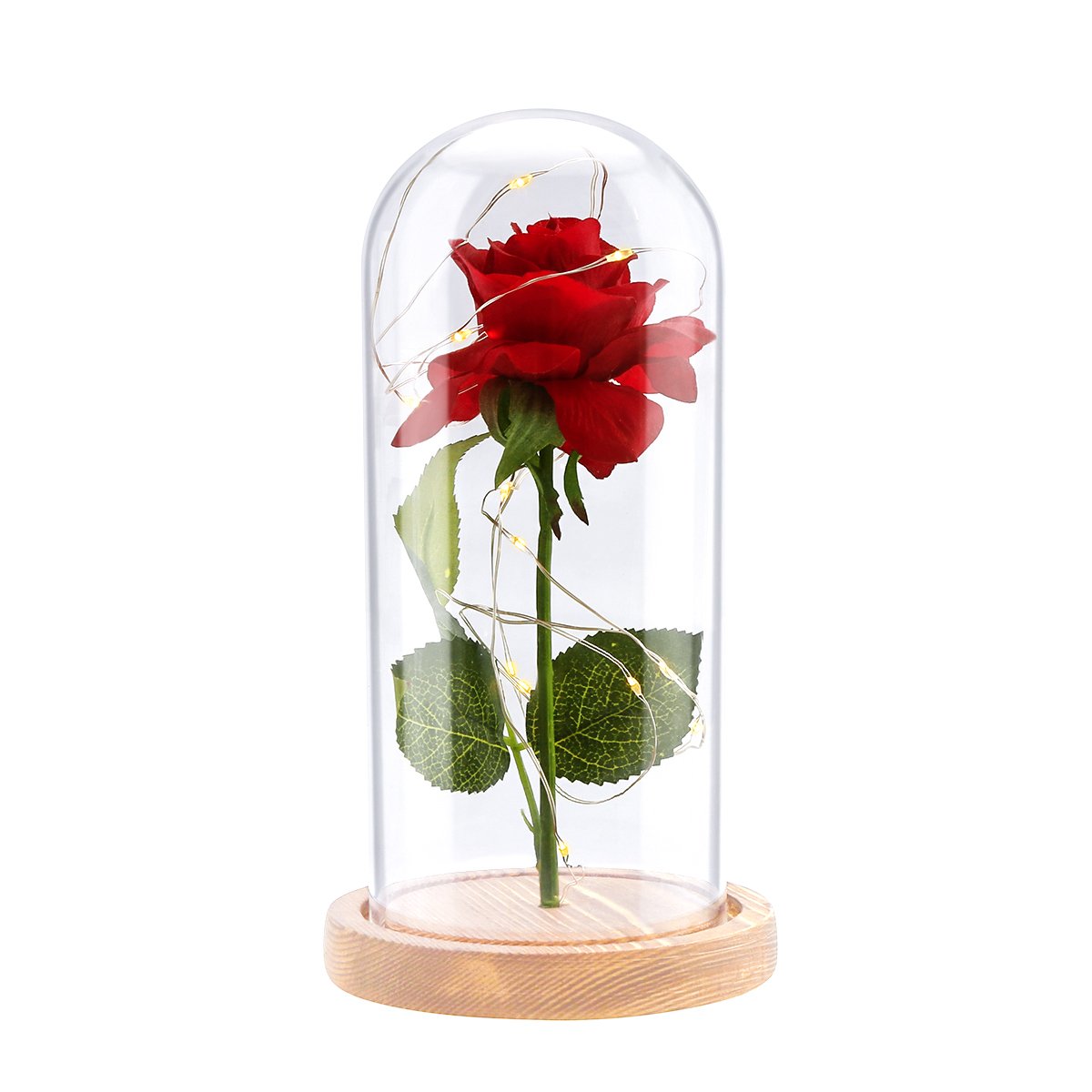 FAMKIT Rose Glass LED Light Dome - Romantic Simulated Red Rose with Fallen Petals, Perfect for Christmas, Valentine's Day Gifts, Home Decor, Wedding Centerpiece & Bedroom Night Light