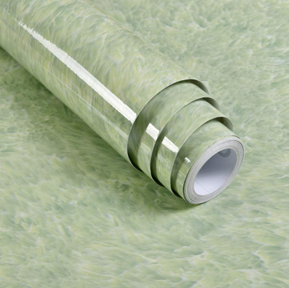 Simplemuji Green Glossy Marble Granite Look Vinyl Film - Waterproof Oilproof Peel & Stick Wallpaper (12