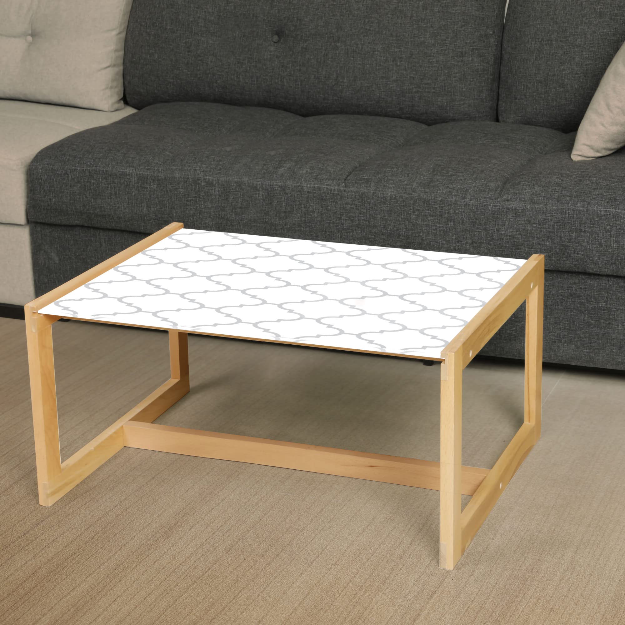 Modern Grey Coffee Table - Geometric Acrylic Glass & Wooden Frame for Office & Dorm Decor