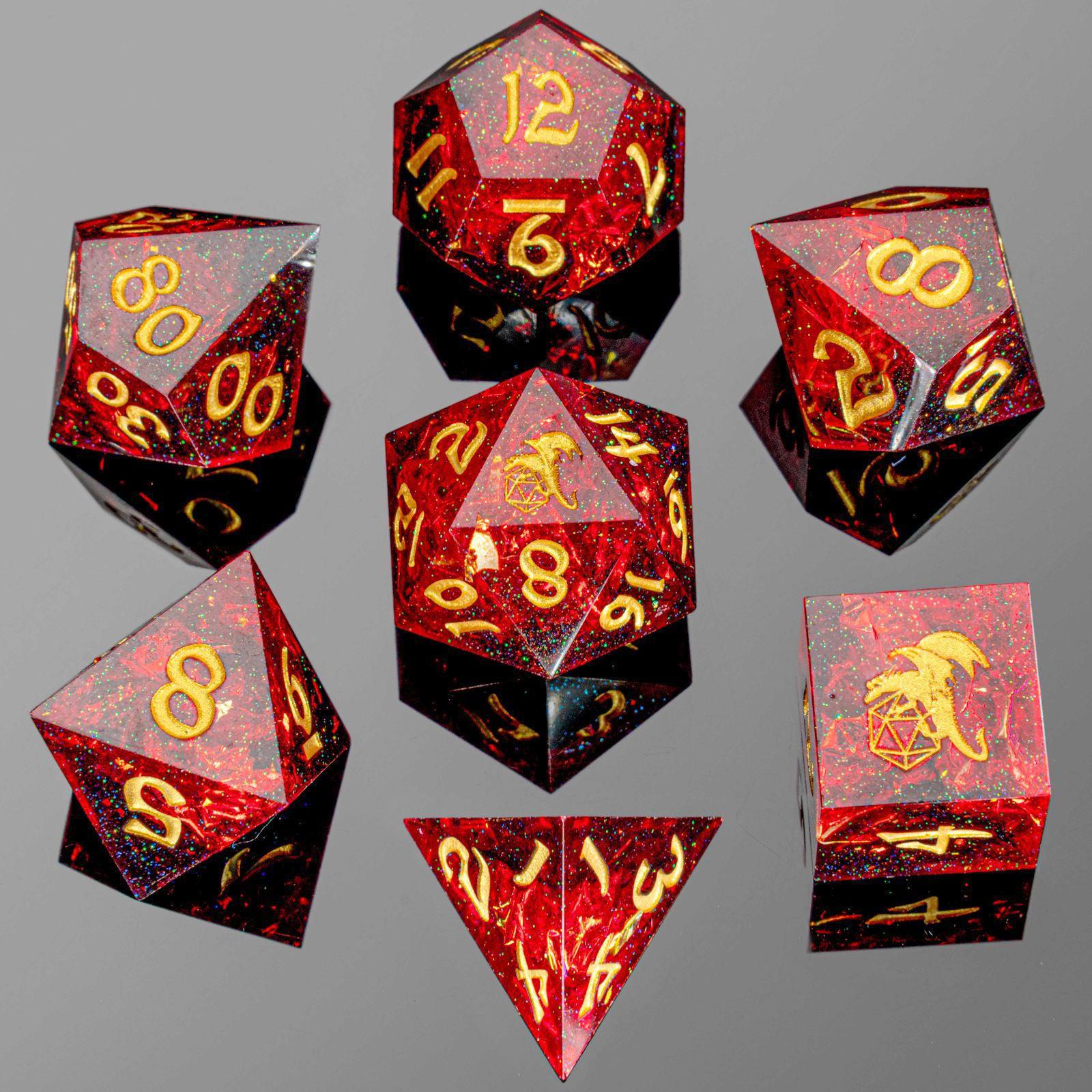 Captured Magic: Red (7 Die RPG Set) - Premium Polyhedral Dice for Dungeons & Dragons, Pathfinder & Tabletop RPG Games - Perfect for Adventurers, GMs & Fantasy Roleplaying Enthusiasts