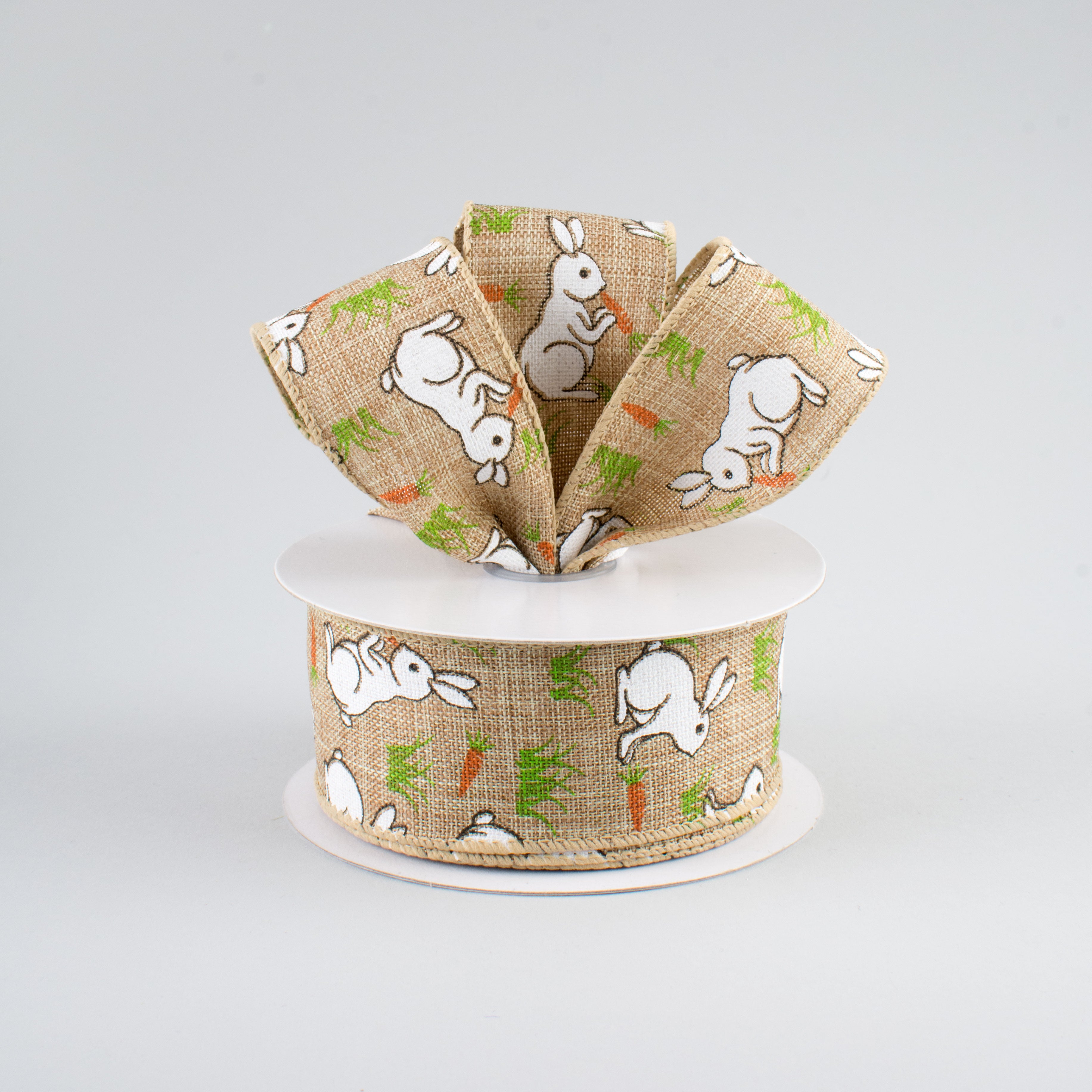 1.5 Inch Bunny & Carrots Ribbon - Natural Cotton Craft Ribbon (10 Yards) for Easter Decorations, Gift Wrapping, and DIY Scrapbooking Projects