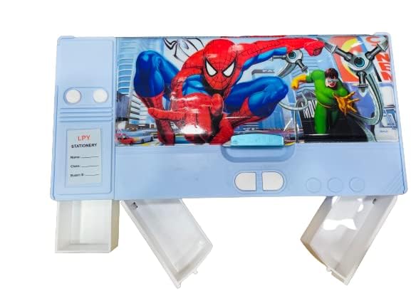 **Chikly Jumbo Plastic Magnetic Pencil Box with Sharpener for Kids - Cartoon Spider-Man Design - School Supplies Organizer for Boys & Girls - Perfect for Classroom, Homework, Birthday & Return Gifts**