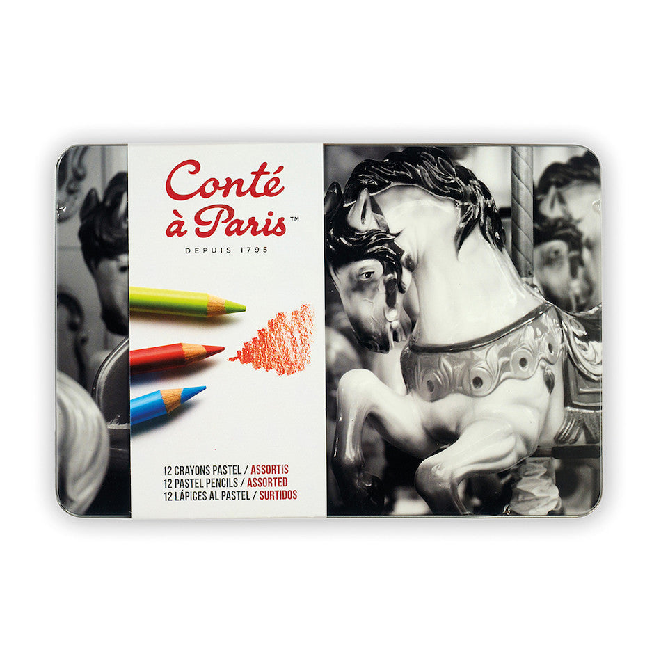Conté à Paris Pastel Pencils - Set of 12 Assorted Colors in Metal Box for Artists & Sketching - Perfect for Drawing, Shading & Blending Techniques