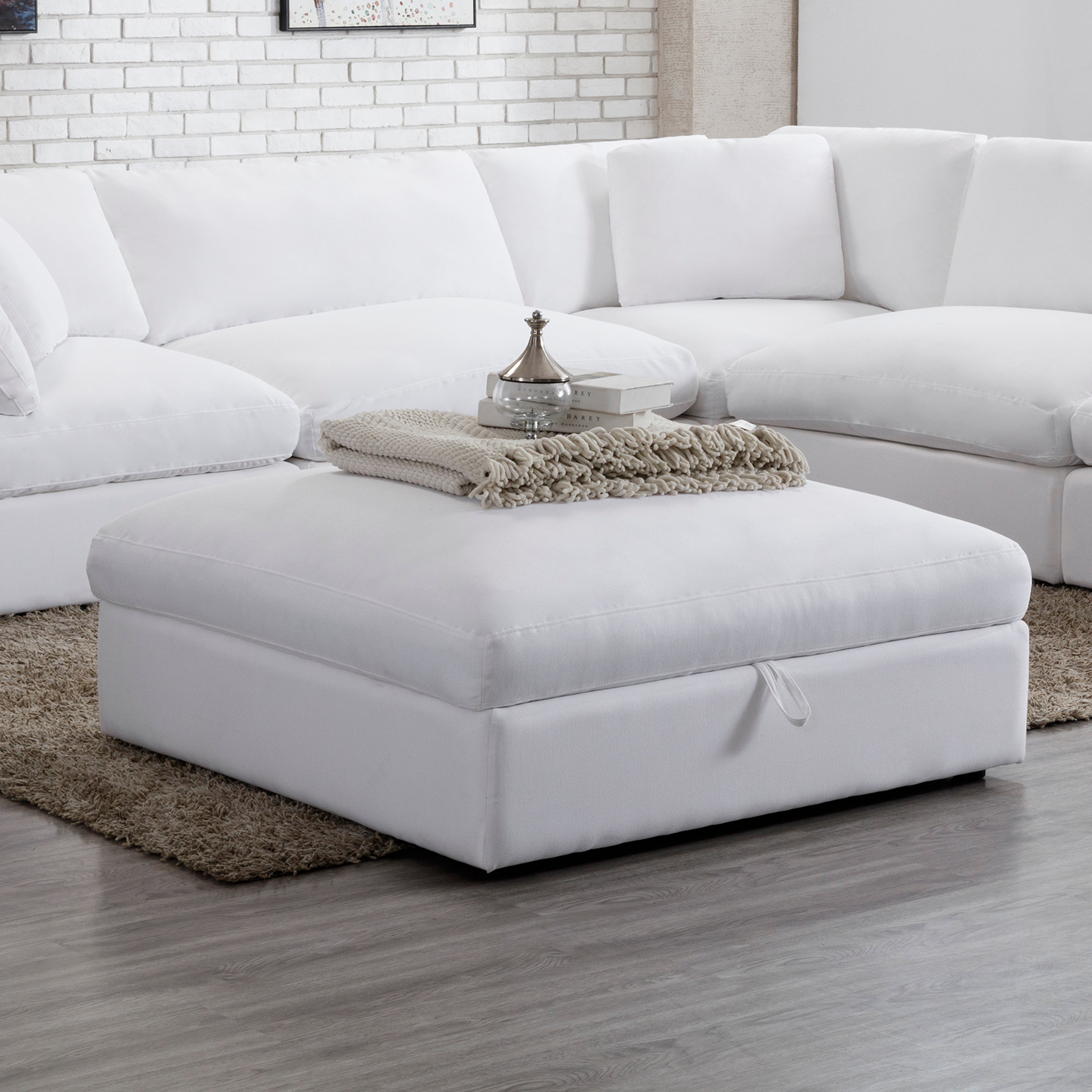 Rivas Contemporary White Feather Fill Ottoman - Soft & Stylish Footrest for Living Room, Bedroom, or Nursery