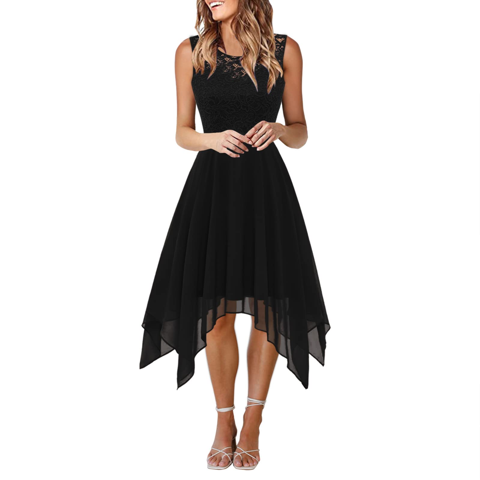Elegant Women's Lace Floral Mini Dress with Bow Belt - Sleeveless Chiffon Prom Dress for Party, Wedding & Special Occasions