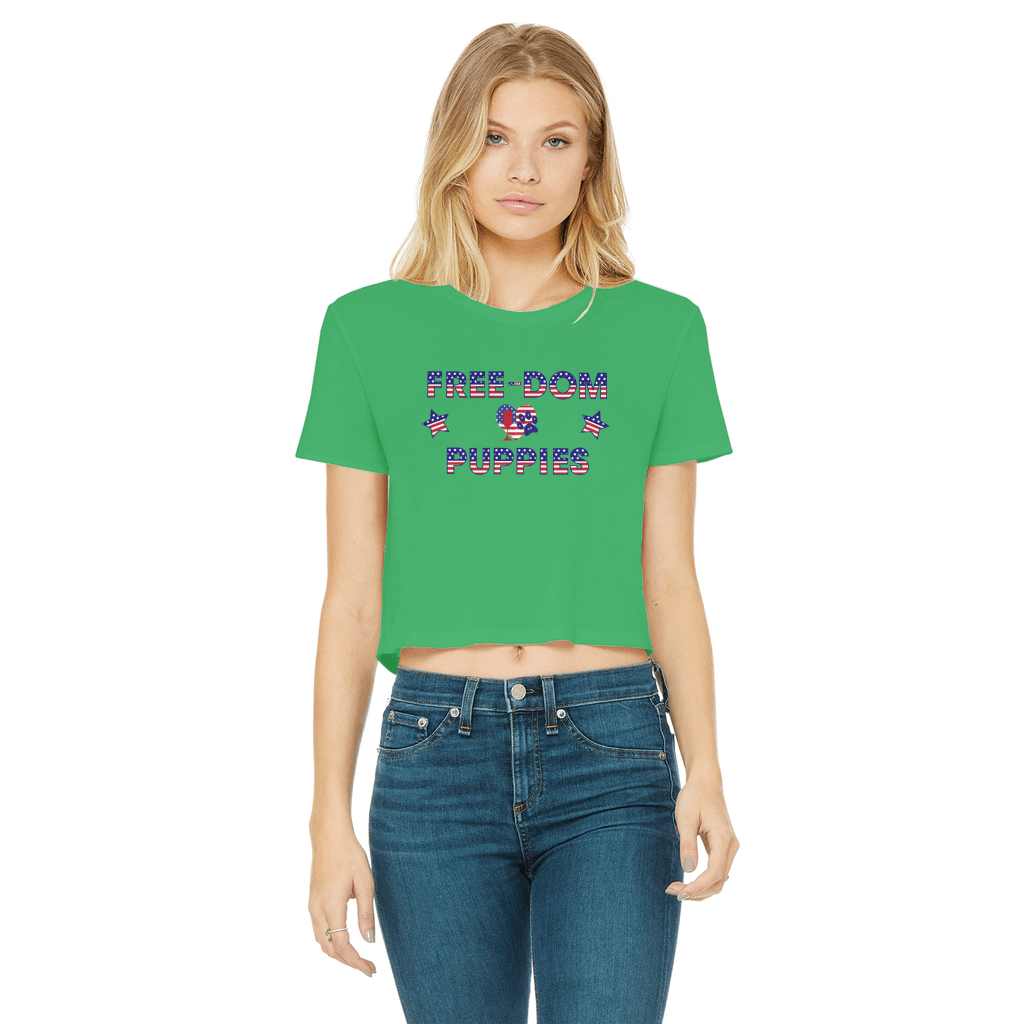WineyBitches.Co Free Dom Puppies Classic Women's Cropped Raw Edge T-Shirt | Trendy Casual Tee for Women | Perfect for Parties, Outings & Everyday Wear