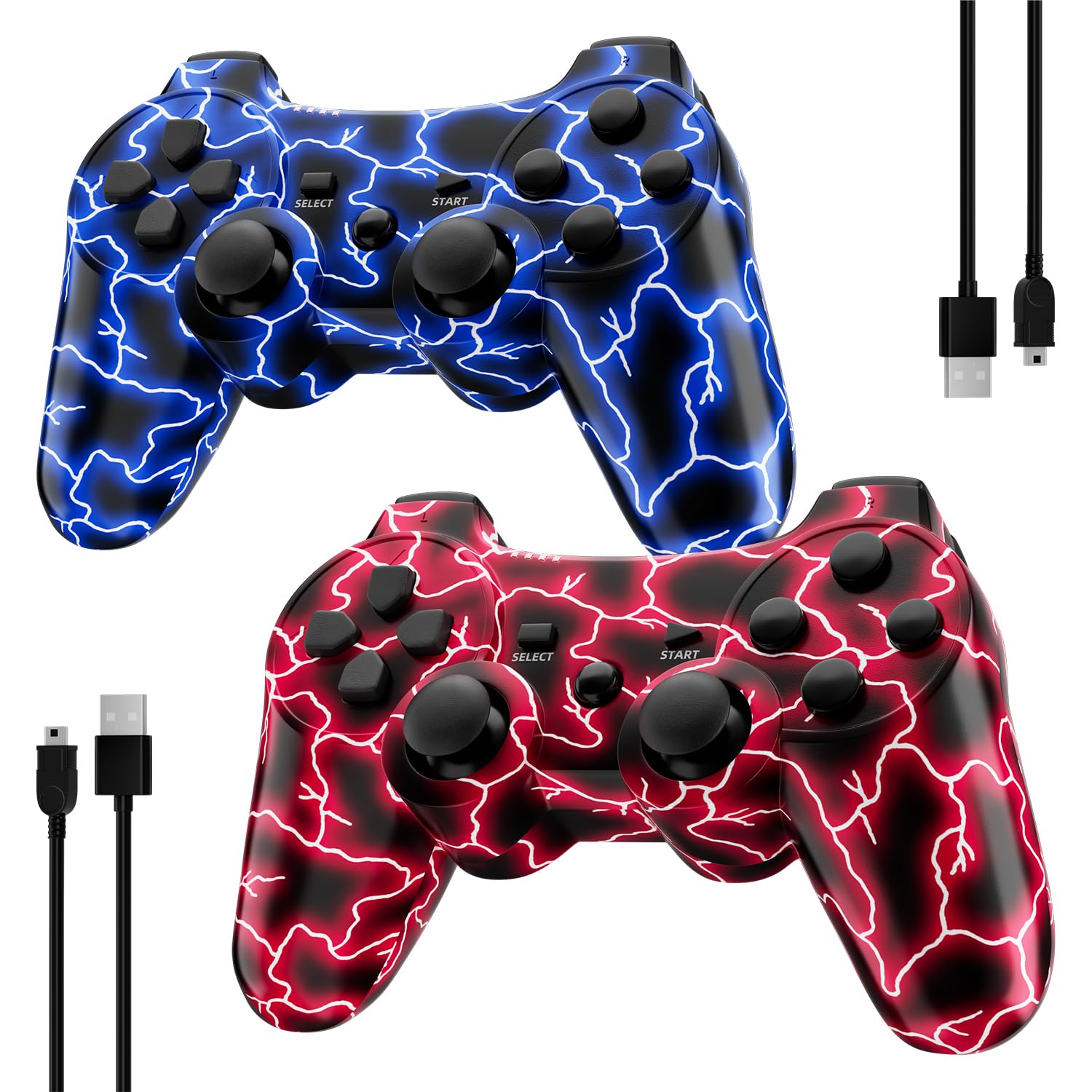 Wireless PS3 Controller - Dual Vibration 6-Axis Gamepad for Playstation 3 with USB Charging Cable (Blue & Red) | Perfect for Gaming, Streaming & Multiplayer Sessions