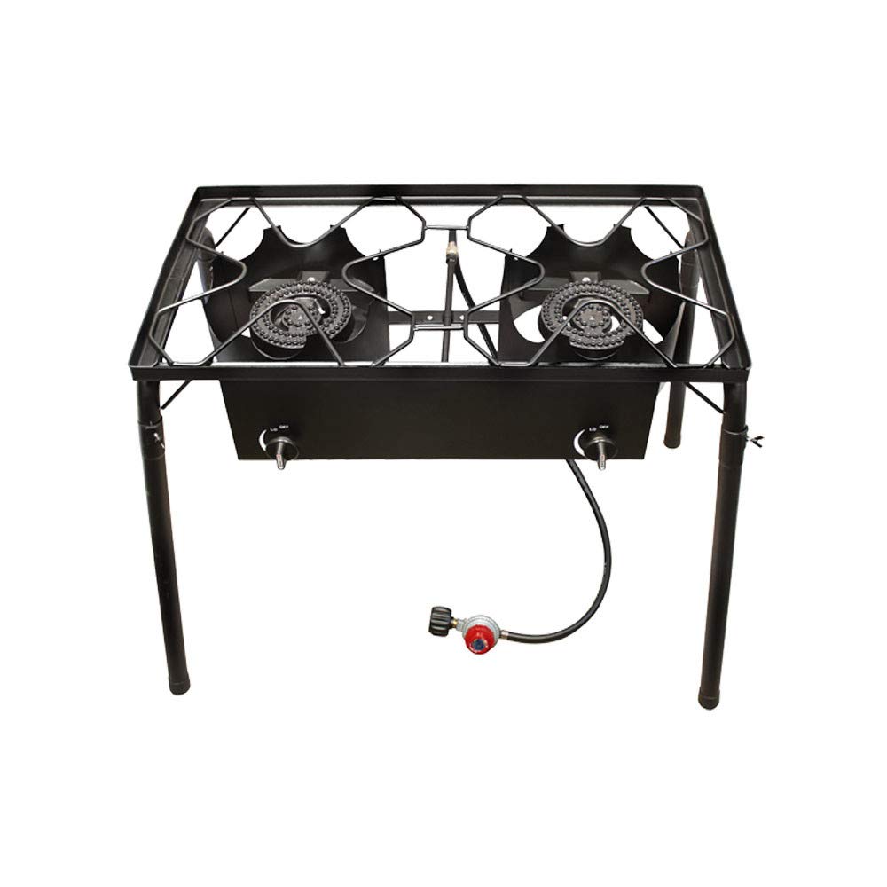High Pressure Double Burner Stove Cooktop with Cast Iron Stand - Portable Outdoor Camping & Home Cooking Gas Stove for RV, Picnic, Backpacking