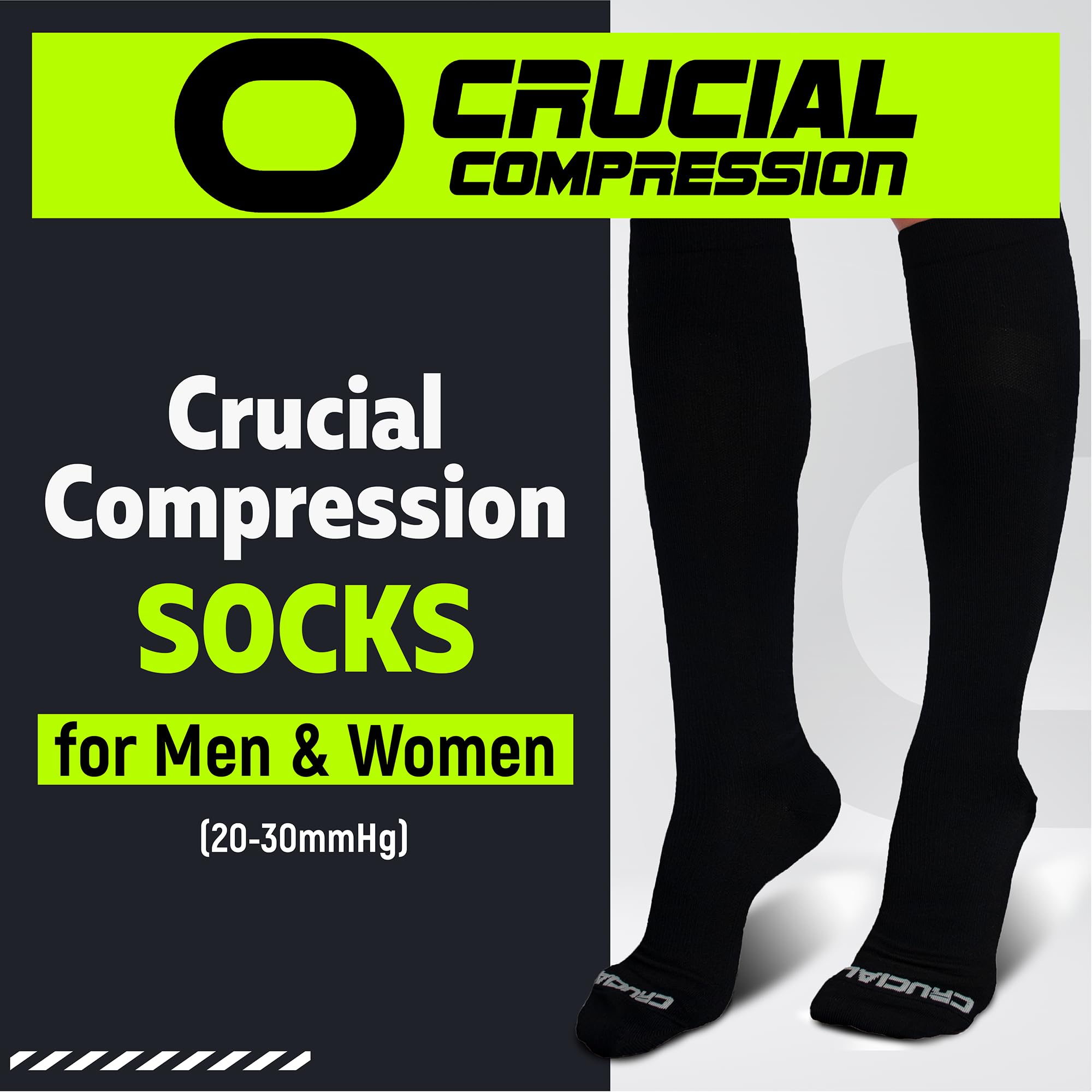Best Crucial Compression Socks for Men & Women (20-30mmHg) - Running, Athletic, Travel & Work Support - Improve Circulation & Reduce Swelling for Nurses, Athletes & Travelers