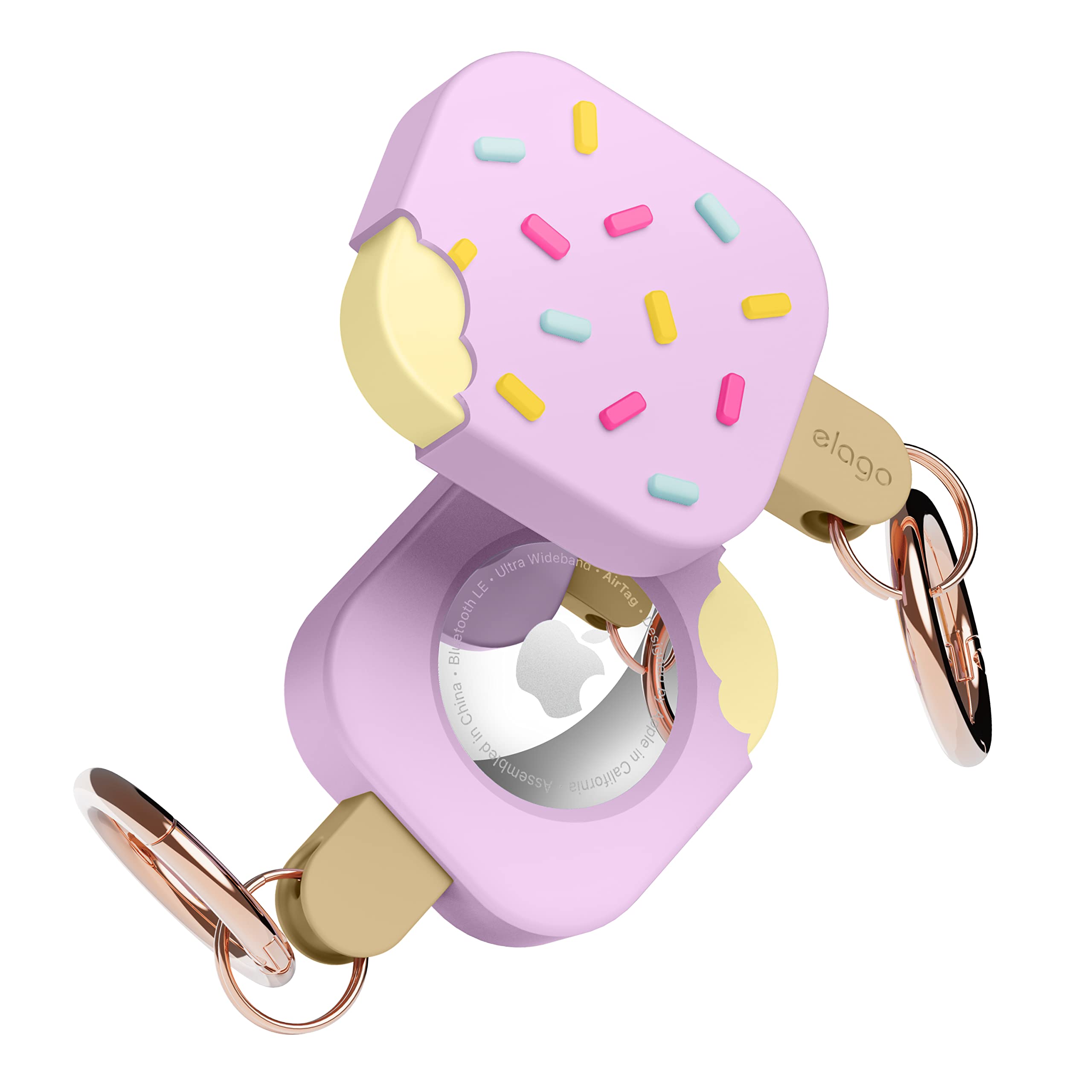 elago Ice Cream Case for Apple AirTag Keychain - Protective AirTag Holder with Carabiner Key Ring (Lavender) | Track Pets, Keys, Wallets & Bags | Perfect for Travel, Hiking & Daily Use